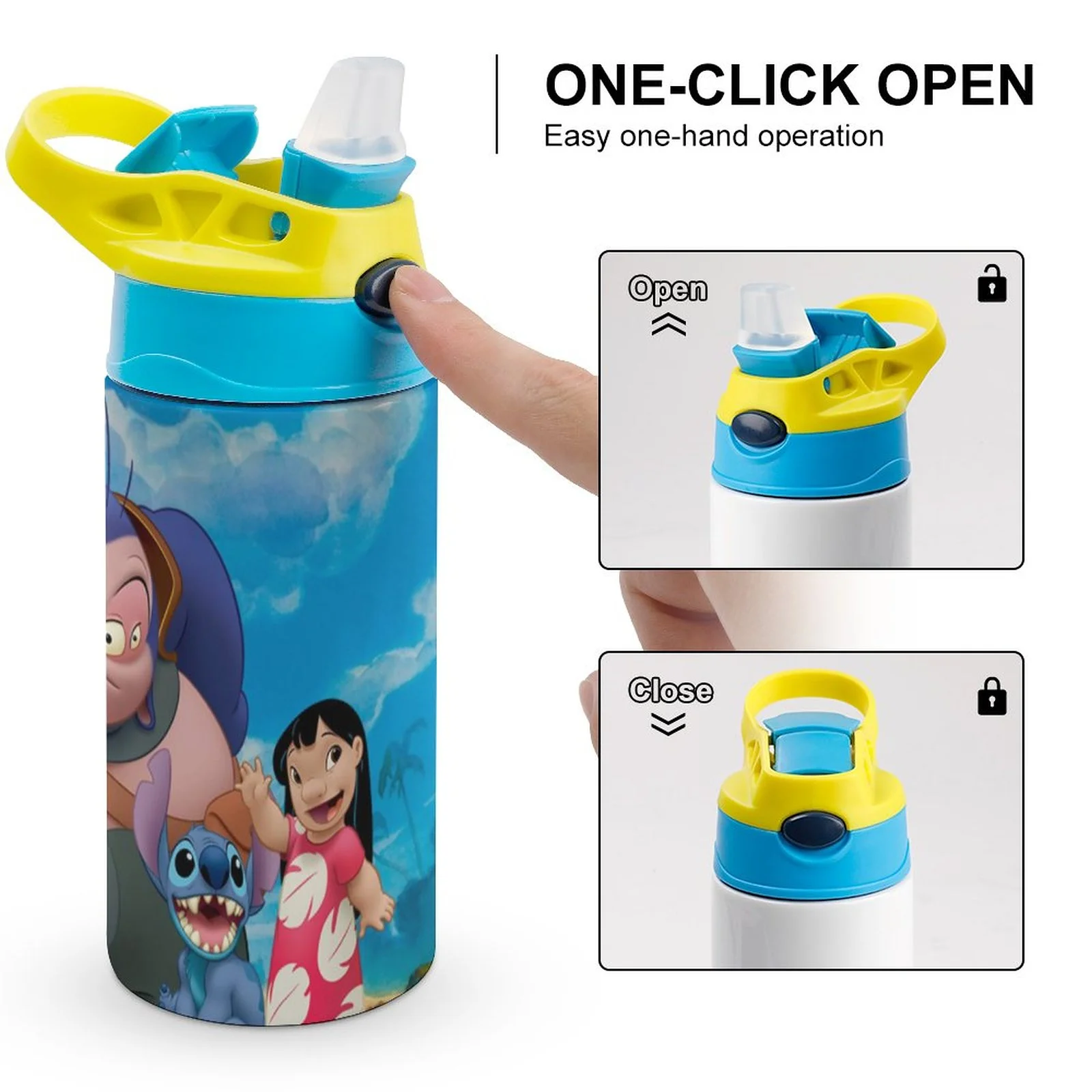 Stitch Cartoon Children's Water Bottle Vacuum Insulated Stainless Steel Cup With Straw Toddler Thermoses