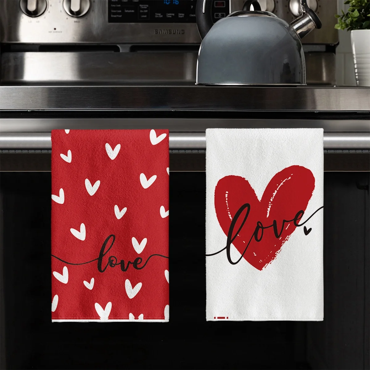 Artoid Mode Red Heart Love You Valentine Kitchen Dish Towels Set of 4, 18 x 26 Inch