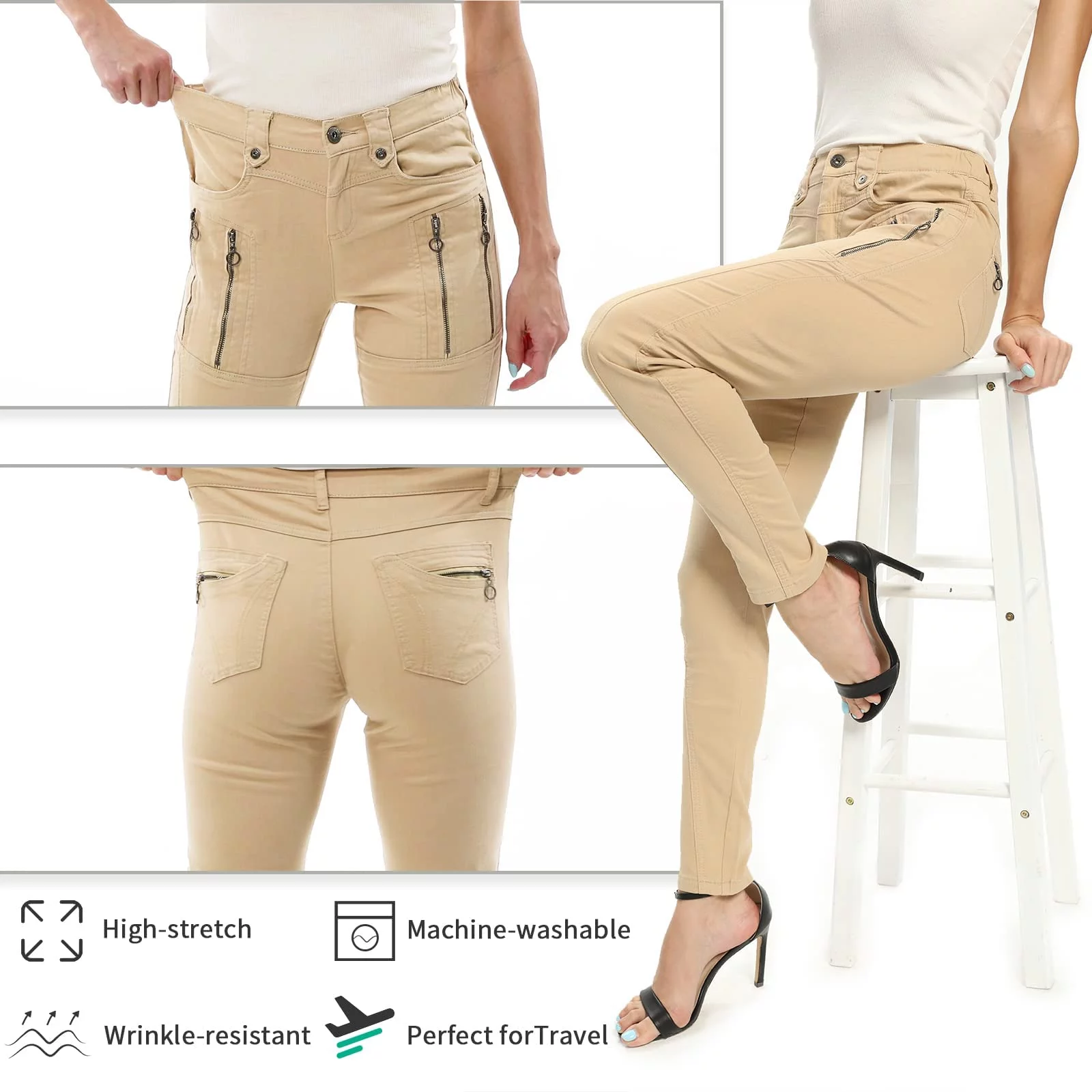 TRGPSG Women's High Waist Slim Fit Casual Pants Stretch Straight Leg Chino Pants