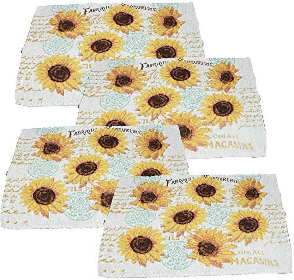 6 pc Sunflower Kitchen Towel Set - Includes 2 Sunflower Kitchen Towels and 4 Sunflower Placemats - Comes in an Organza Bag so It's Ready for Giving!