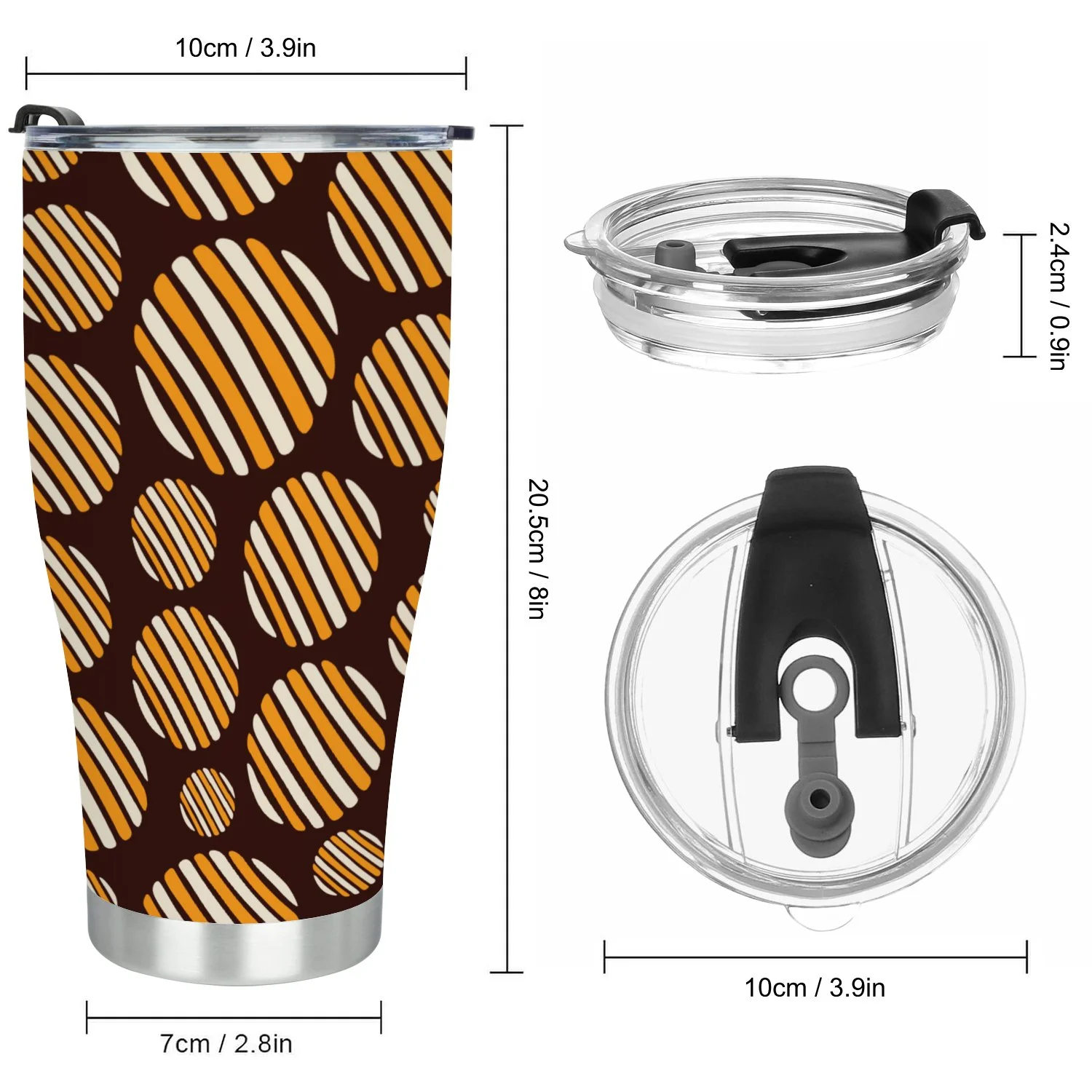 Hidove Stainless Steel Tumbler, Abstract Seamless Pattern of Striped Circles 30oz Leak Proof & Stainless Steel Bottle for Hot & Cold Drinks - Coffee Travel Mug, Water Metal Canteen, Thermal Cup