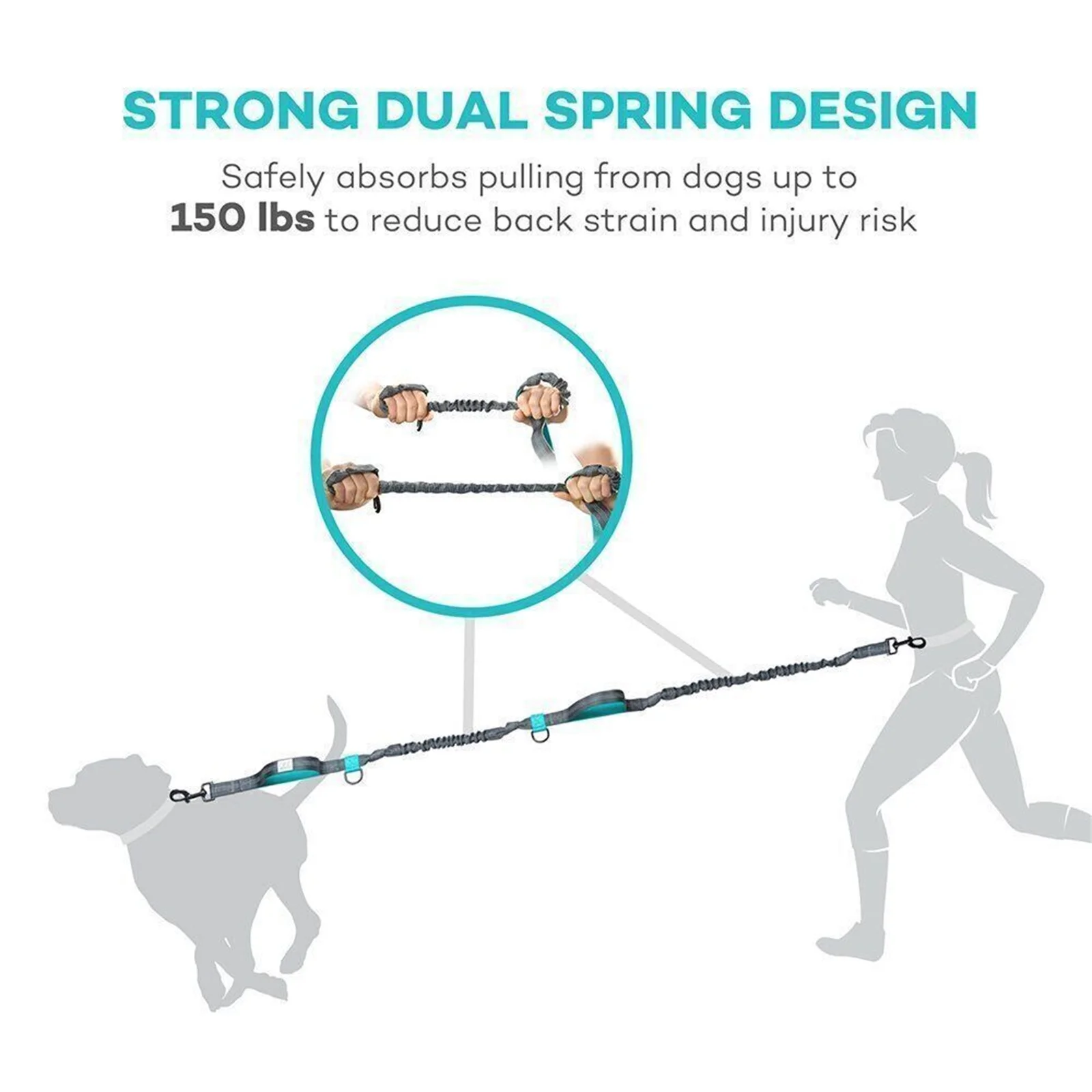 Durable Nylon Dog Leash Reflective Stitching Dual Bungees Adjustable Waist Belt Pet Supplies