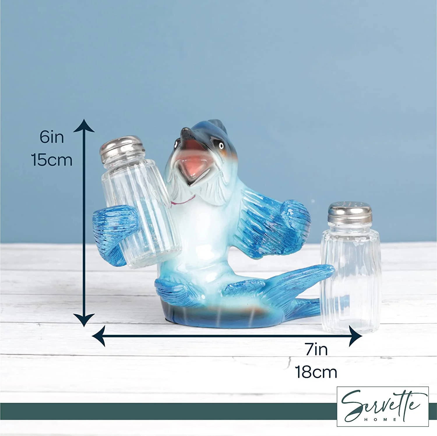Servette Home Marlin Salt and Pepper Shakers with Stand(Blue)