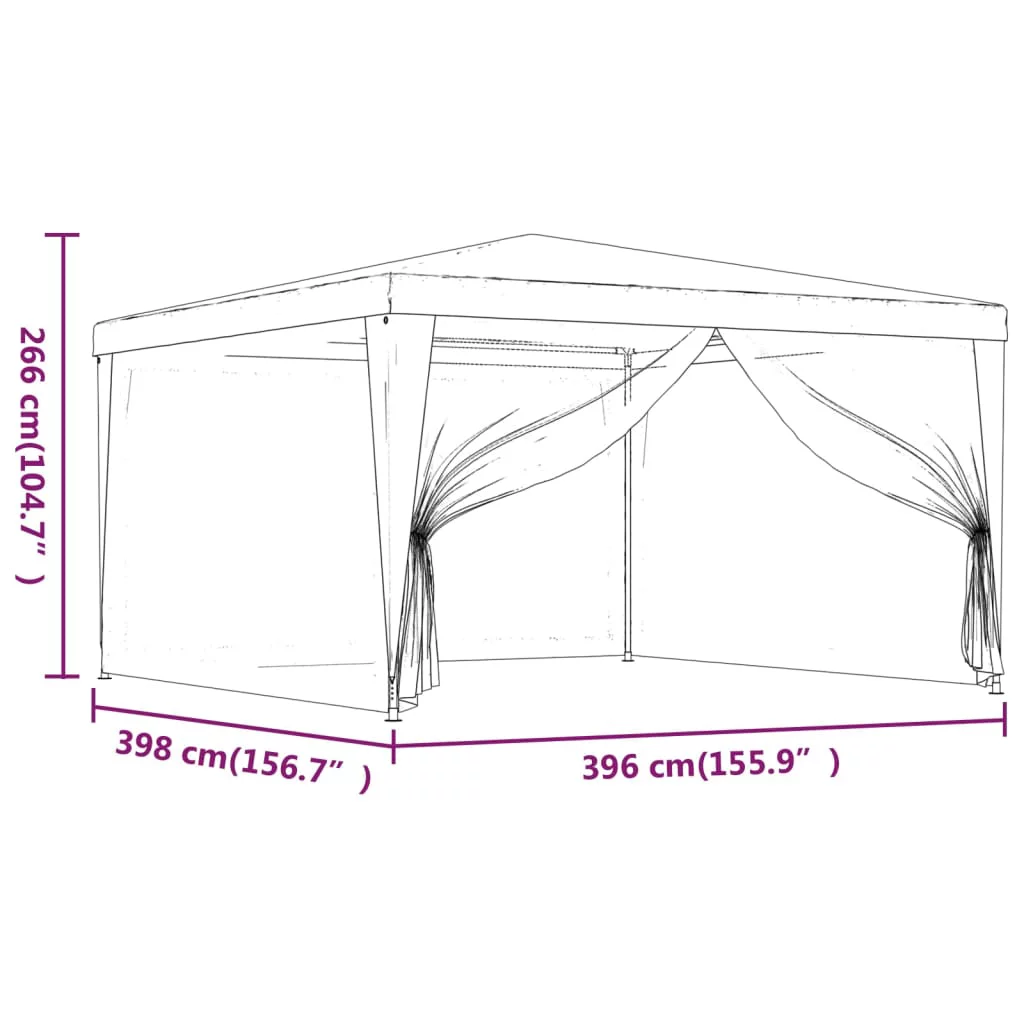 Anself Party Tent with 4 Mesh Sidewalls Red 13.1'x13.1' HDPE