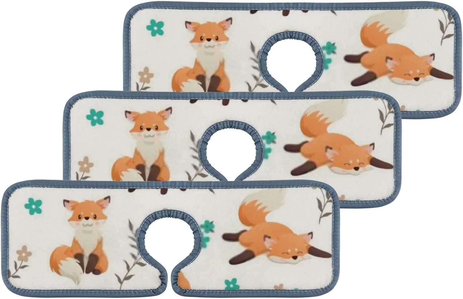 SKYSONIC Faucet Absorbent Mat 3 Pcs Cute Fox Butterfly and Flowers Kitchen Faucet Splash Catcher Washable Counter Drying Pads Behind Faucet for Kitchen Bathroom
