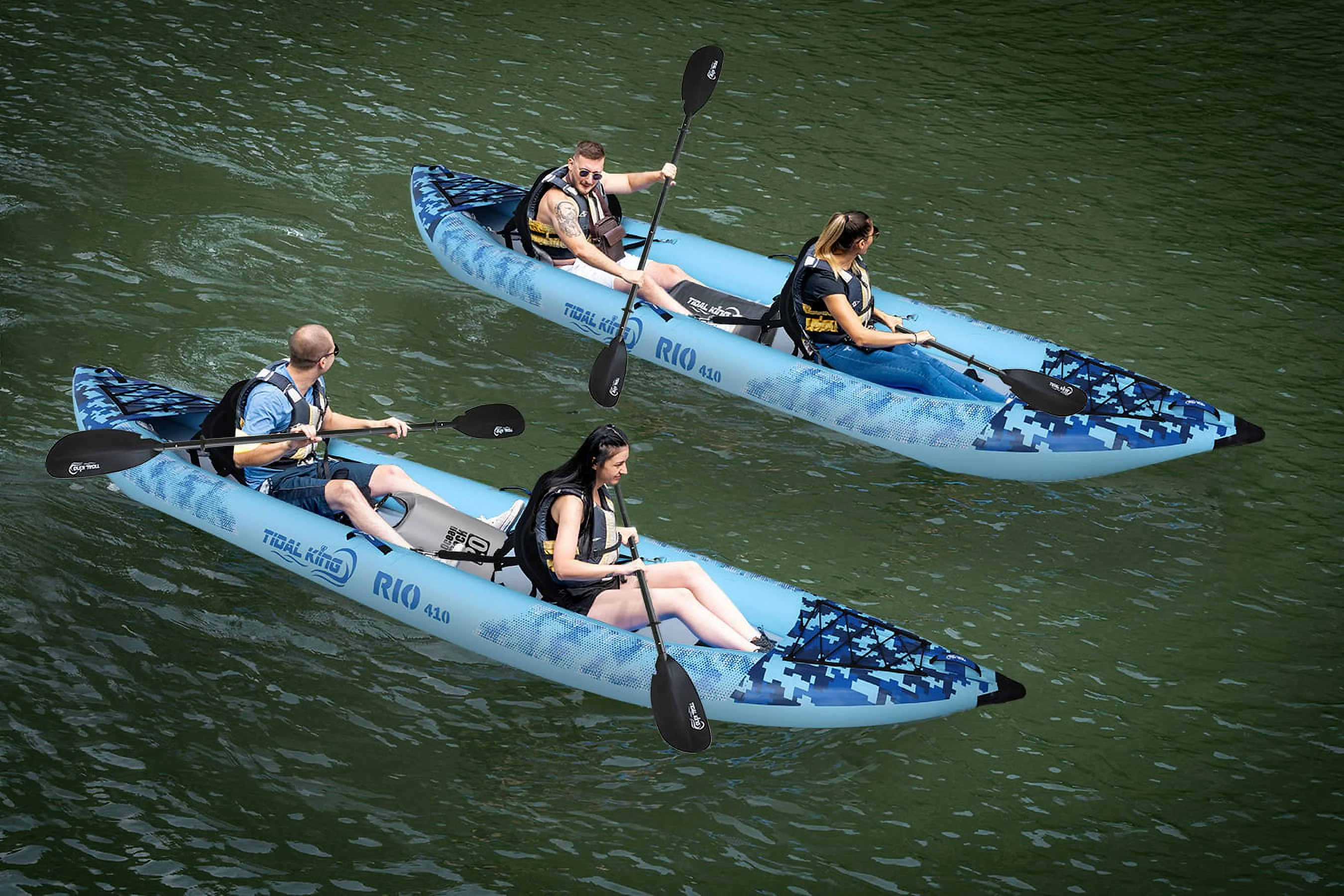 Tidal King Premium 2 Person Inflatable Kayak with 2x Kayak Paddles, 2x Seats, Pump, Backpack, 20L Dry Bag, Waterproof Phone case - 2 Years Warranty (Rio 410)