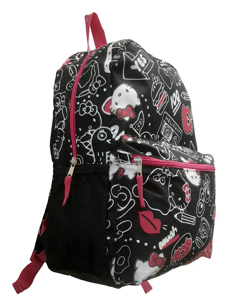 Hello Kitty Child Black All-over Print Backpack for Kids 16 inch Padded Shoulder Bag