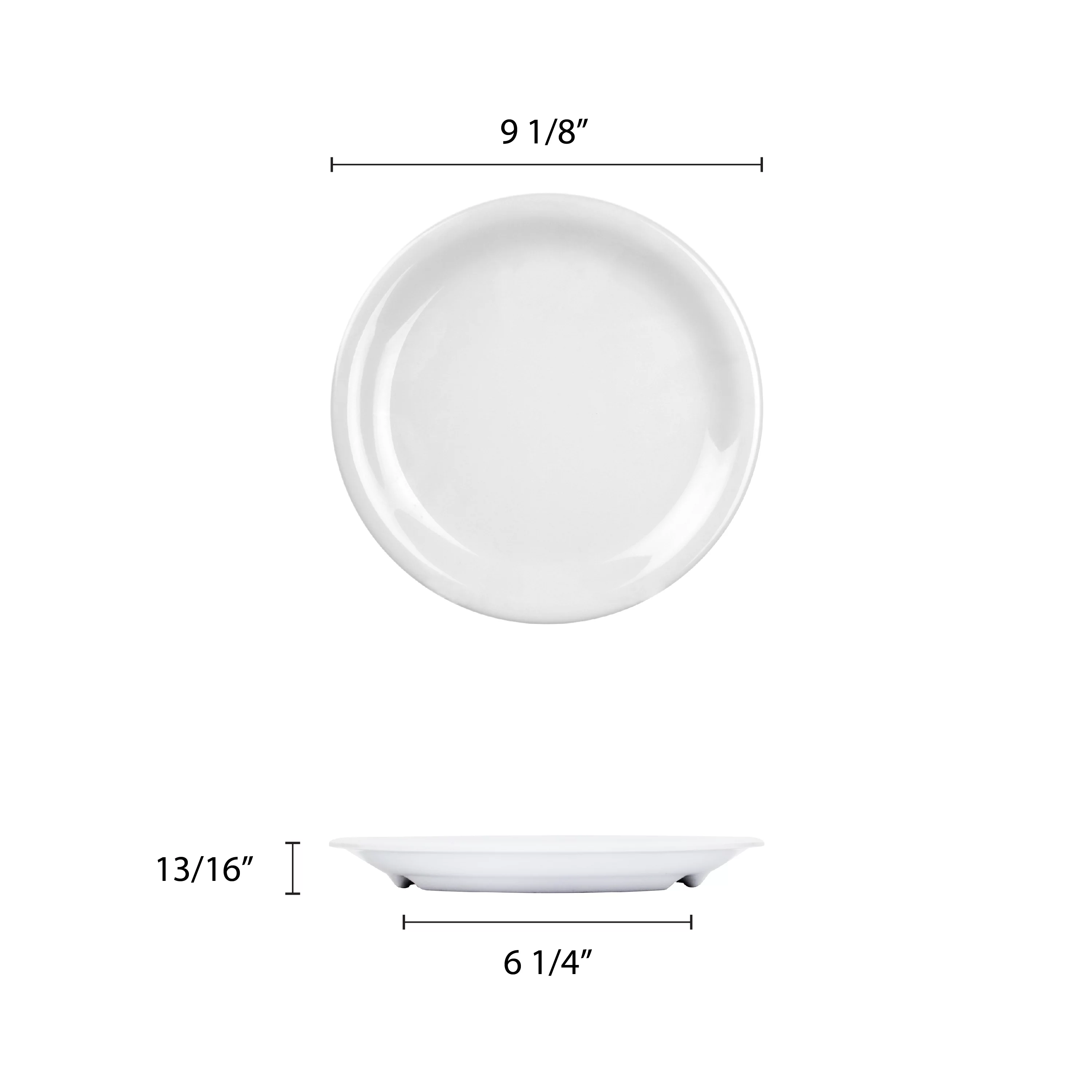 Excellante Color White Melamine Dinnerware Collection 9 Inch Narrow Rim Round Plate, Comes in Dozen