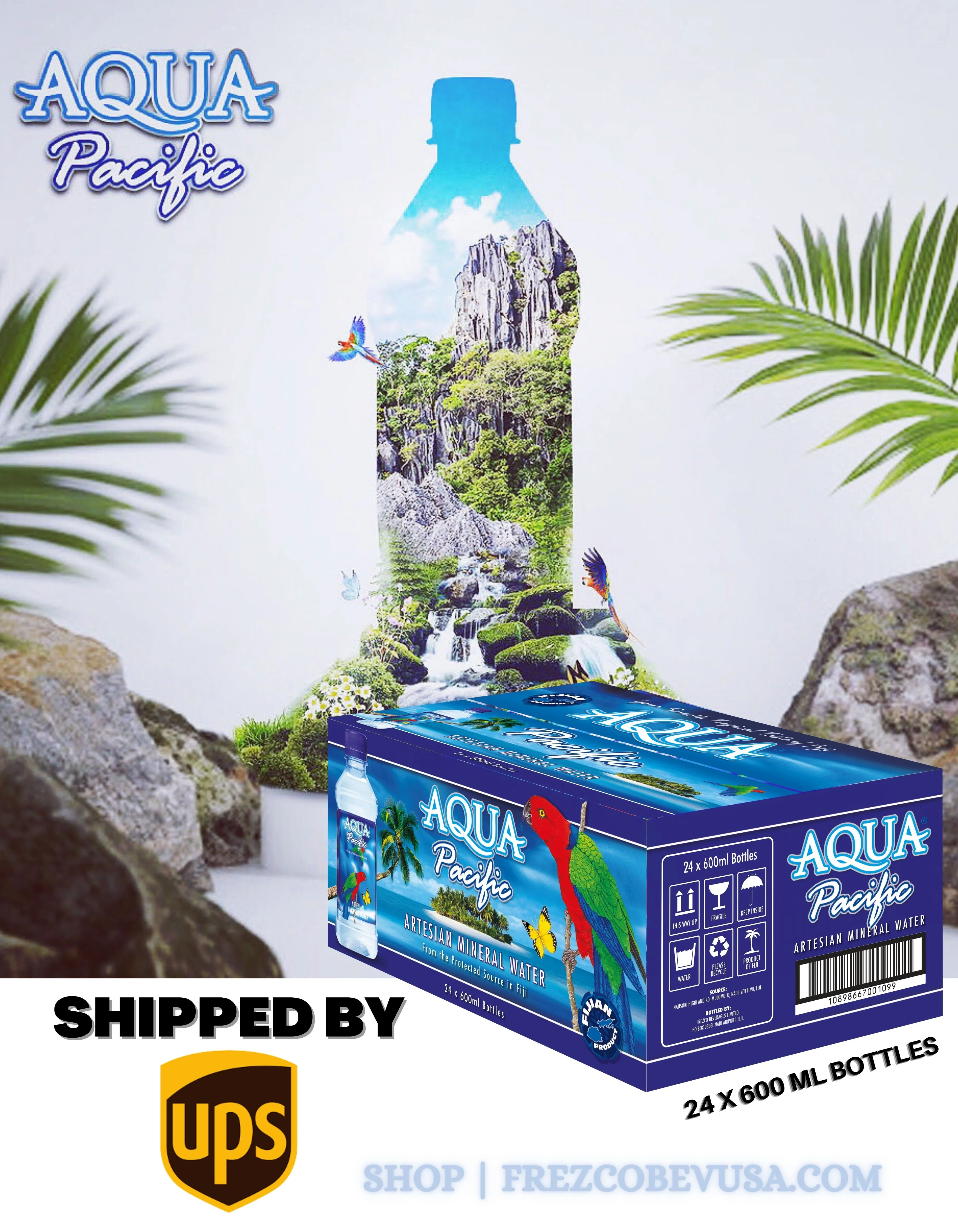 From FIJI - Aqua Pacific® Natural ARTESIAN Mineral Water Case Pack of 24 (20 Oz) Discover Fiji's Finest H20, Naturally High pH & Alkaline
