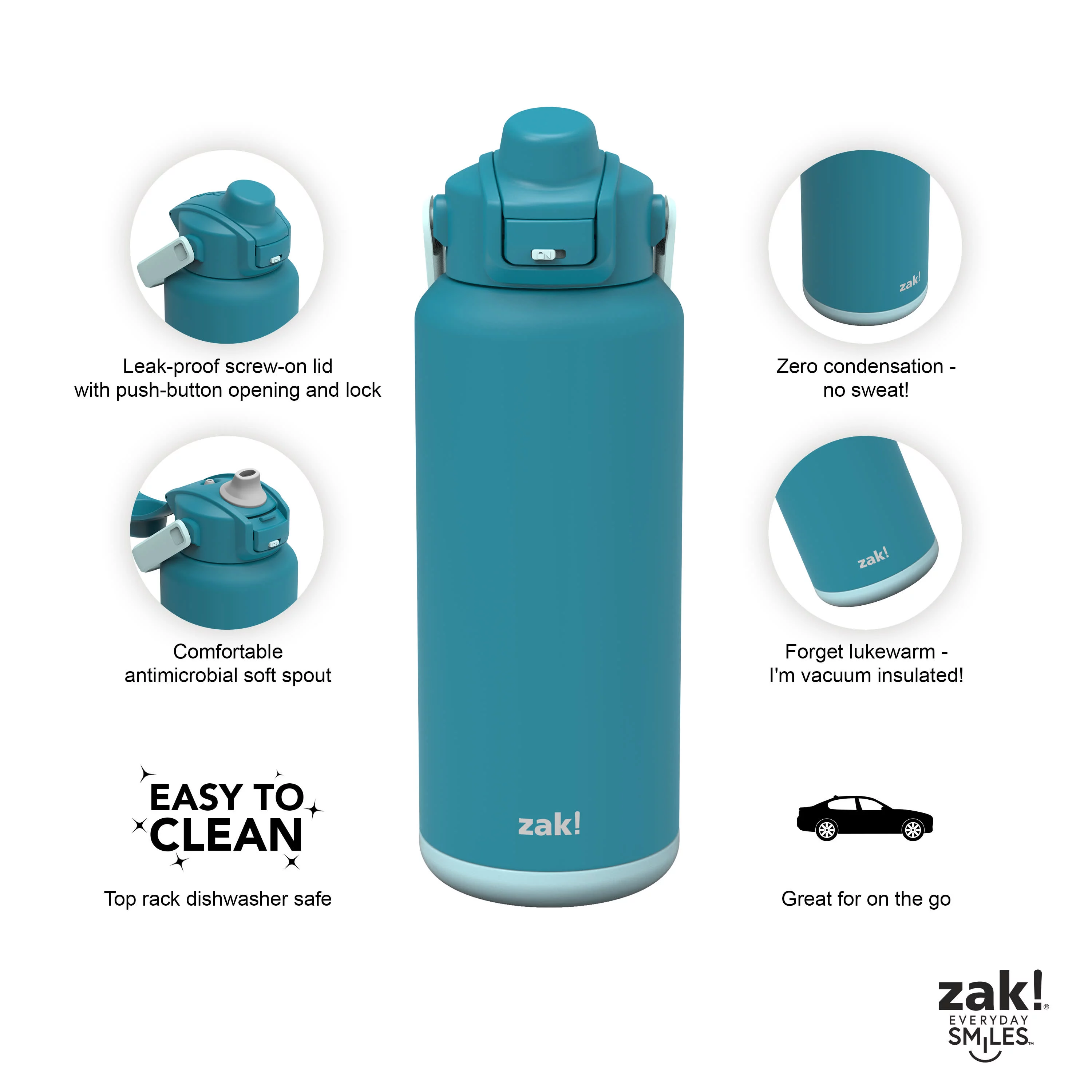 Zak 32oz Double Wall Stainless Steel Liberty Water Bottle Blue