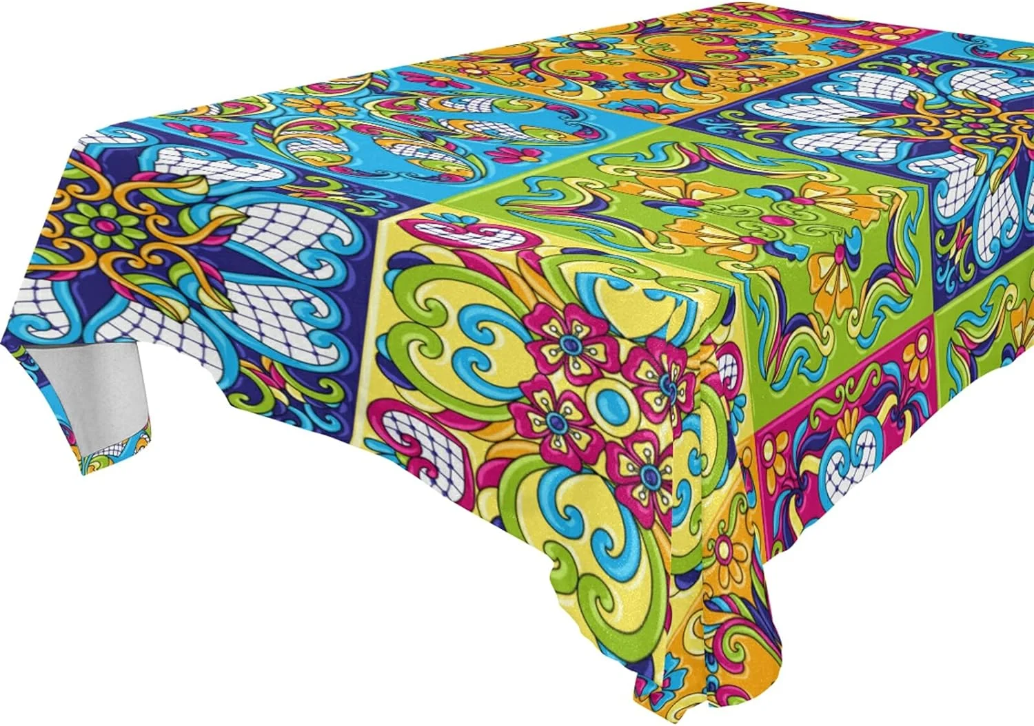SKYSONIC Mexican Talavera Tablecloth Waterproof Washable Polyester Square Table Cover Durable Tablecloth for Kitchen Dining Table Party Decor (60 X 90 Inch)