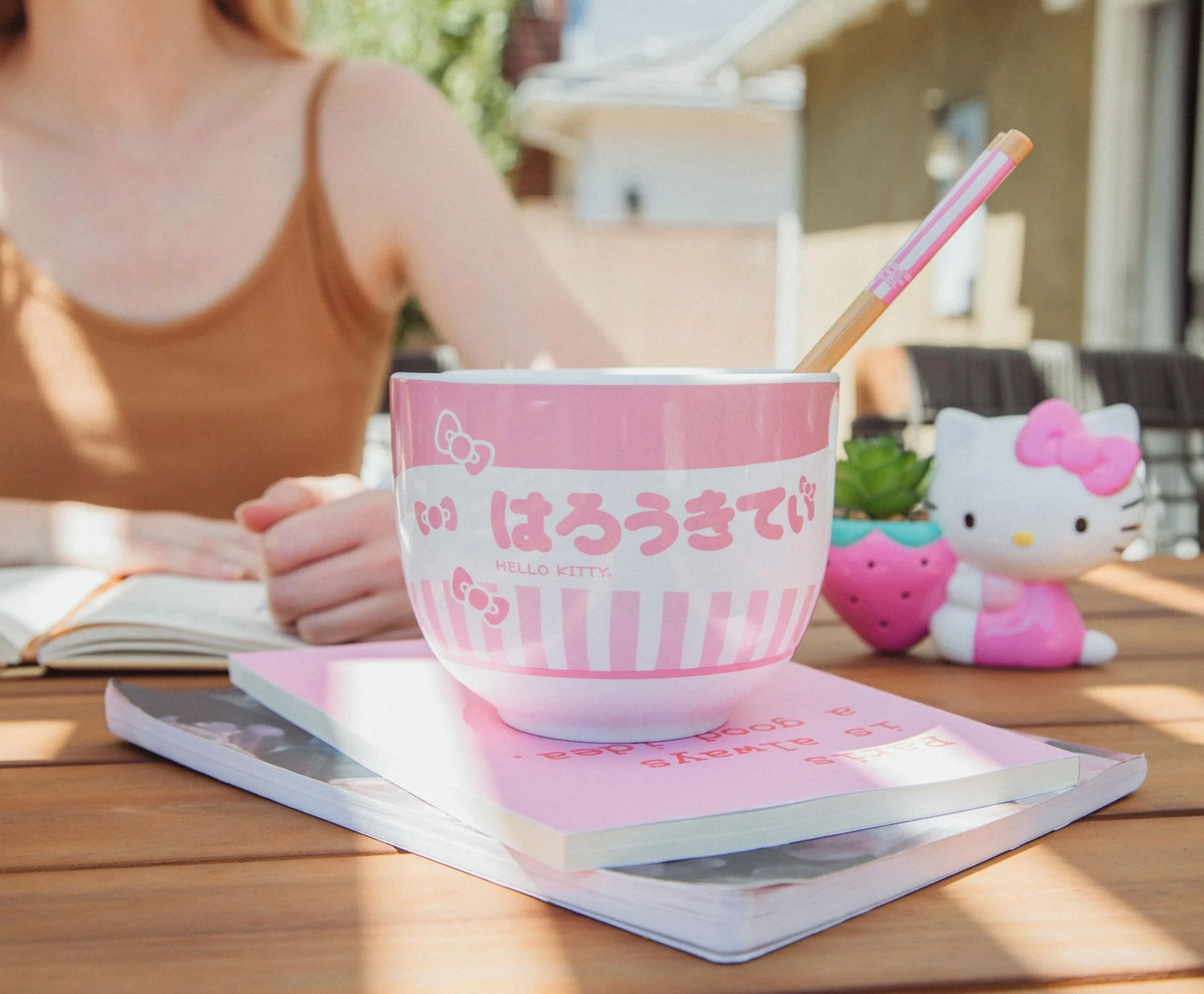 Sanrio Hello Kitty Tokyo Pink Stripes Ramen Bowl with Chopsticks