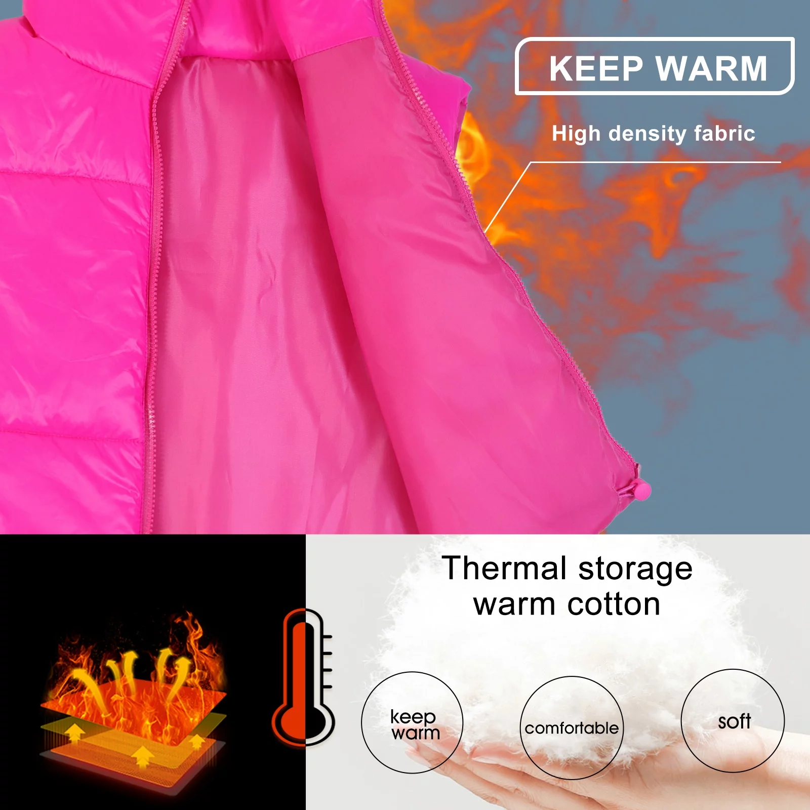 Hotian Women Winter Crop Puffer Vest Jacket Sleeveless Padded Gilet Hot Pink M