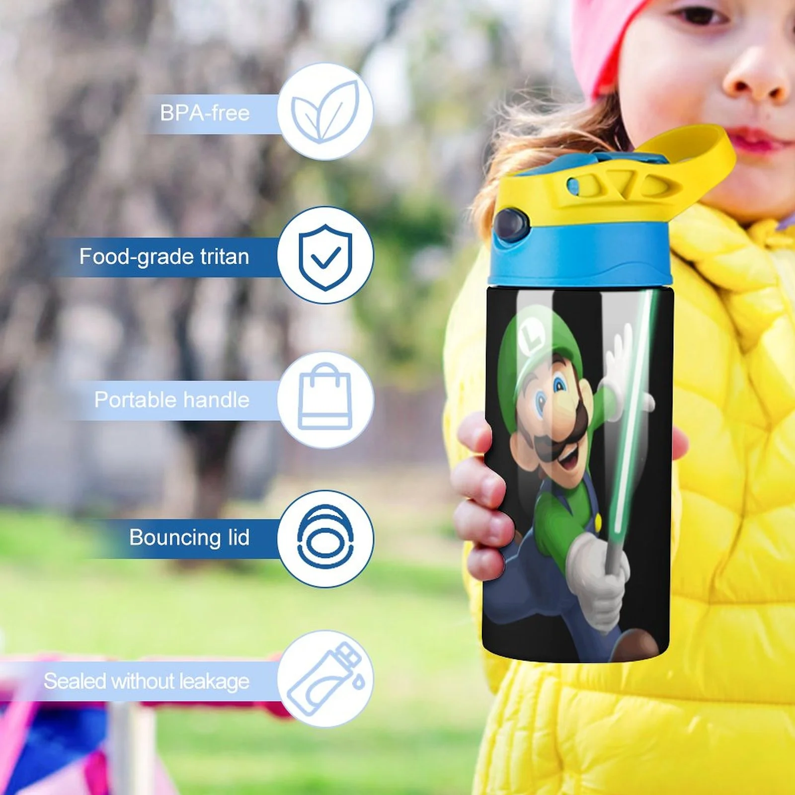 Adventure Luigi's Mansion Kid's Insulated Water Bottle With Straw Vacuum Stainless Steel Cup Leak-Proof Children Toddler Thermoses