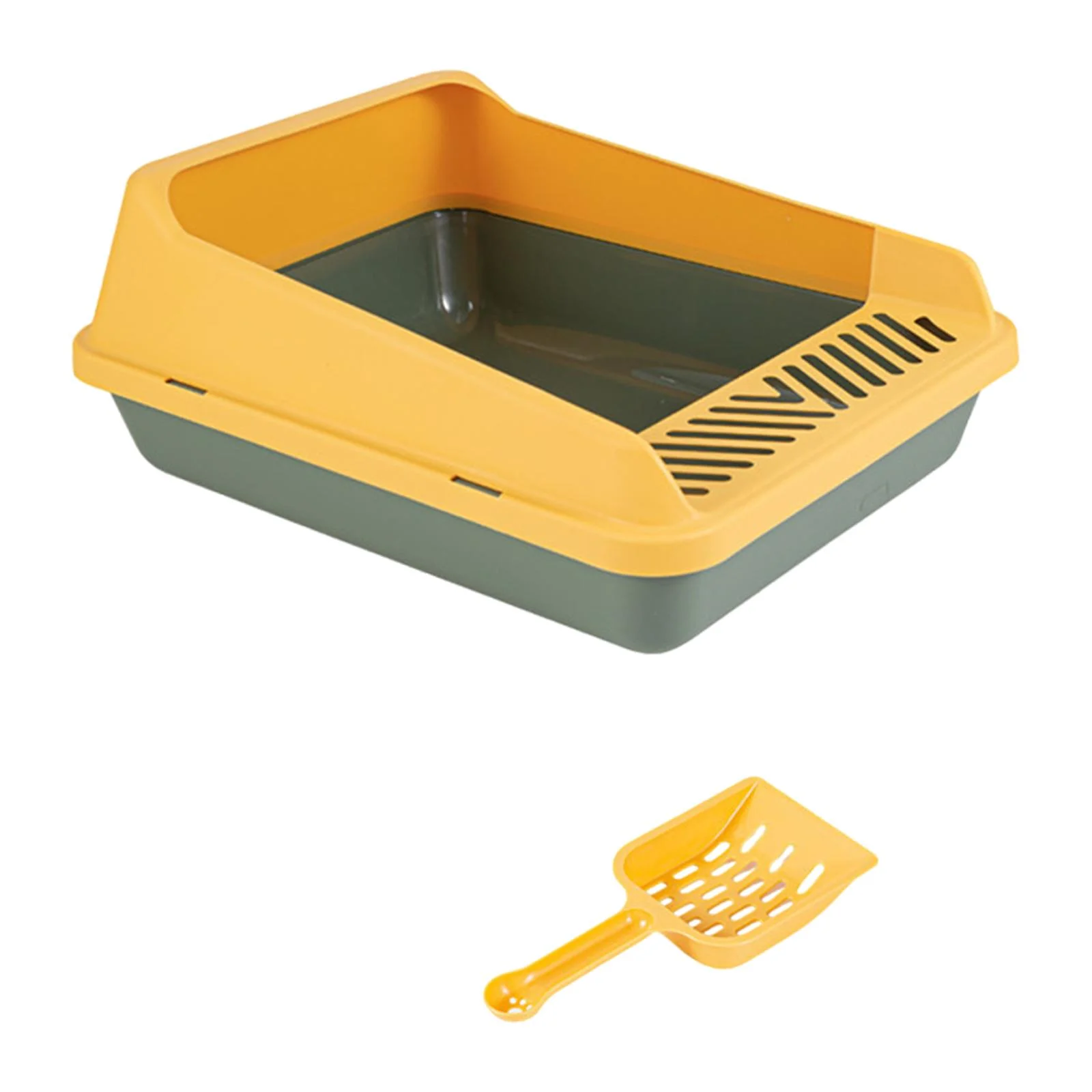DOLITY High Sided Cat Anti Splashing High Sided Open Top Pet Litter Green Yellow