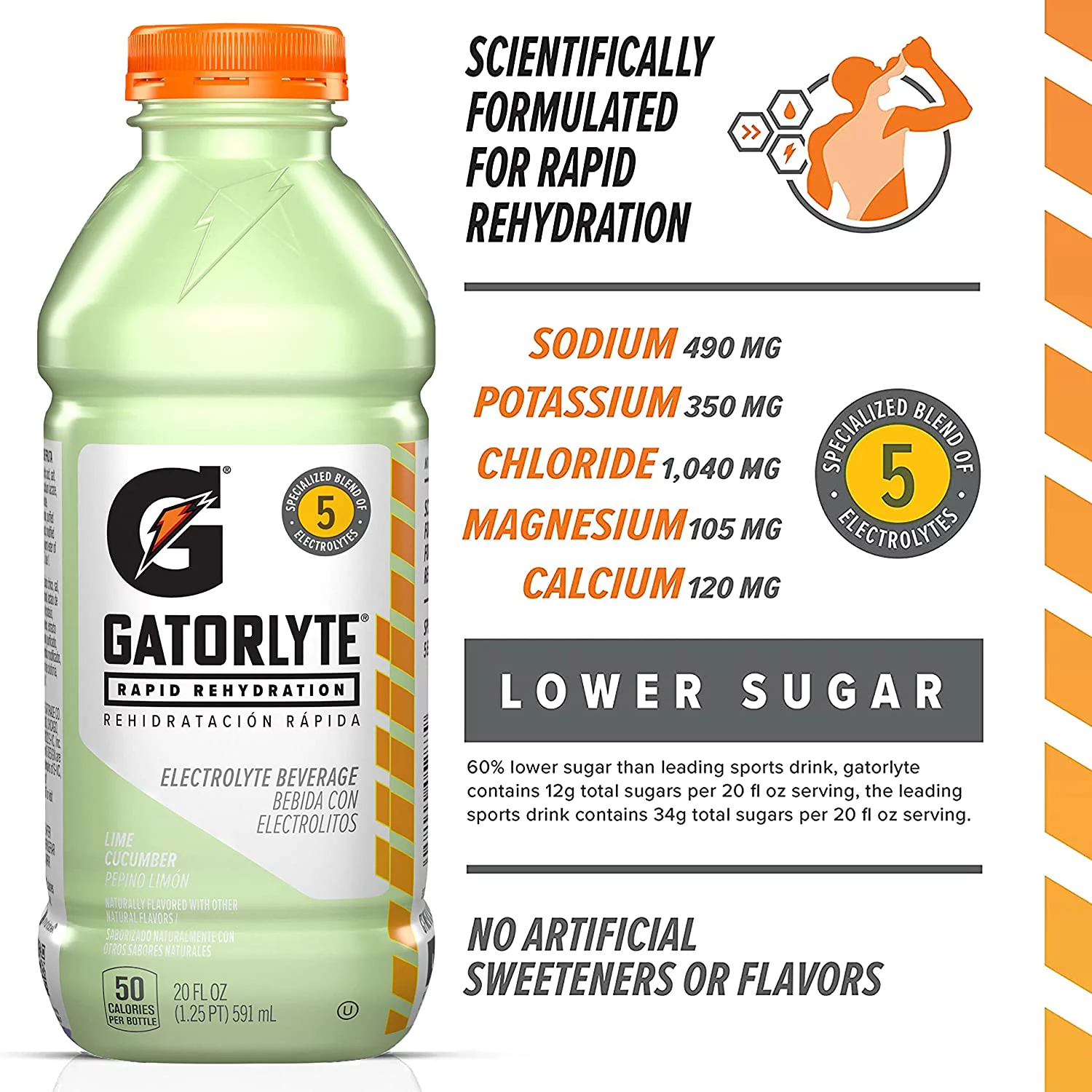 Gatorlyte Rapid Rehydration Electrolyte Beverage, Lime Cucumber, 20oz Bottles (12 Pack)