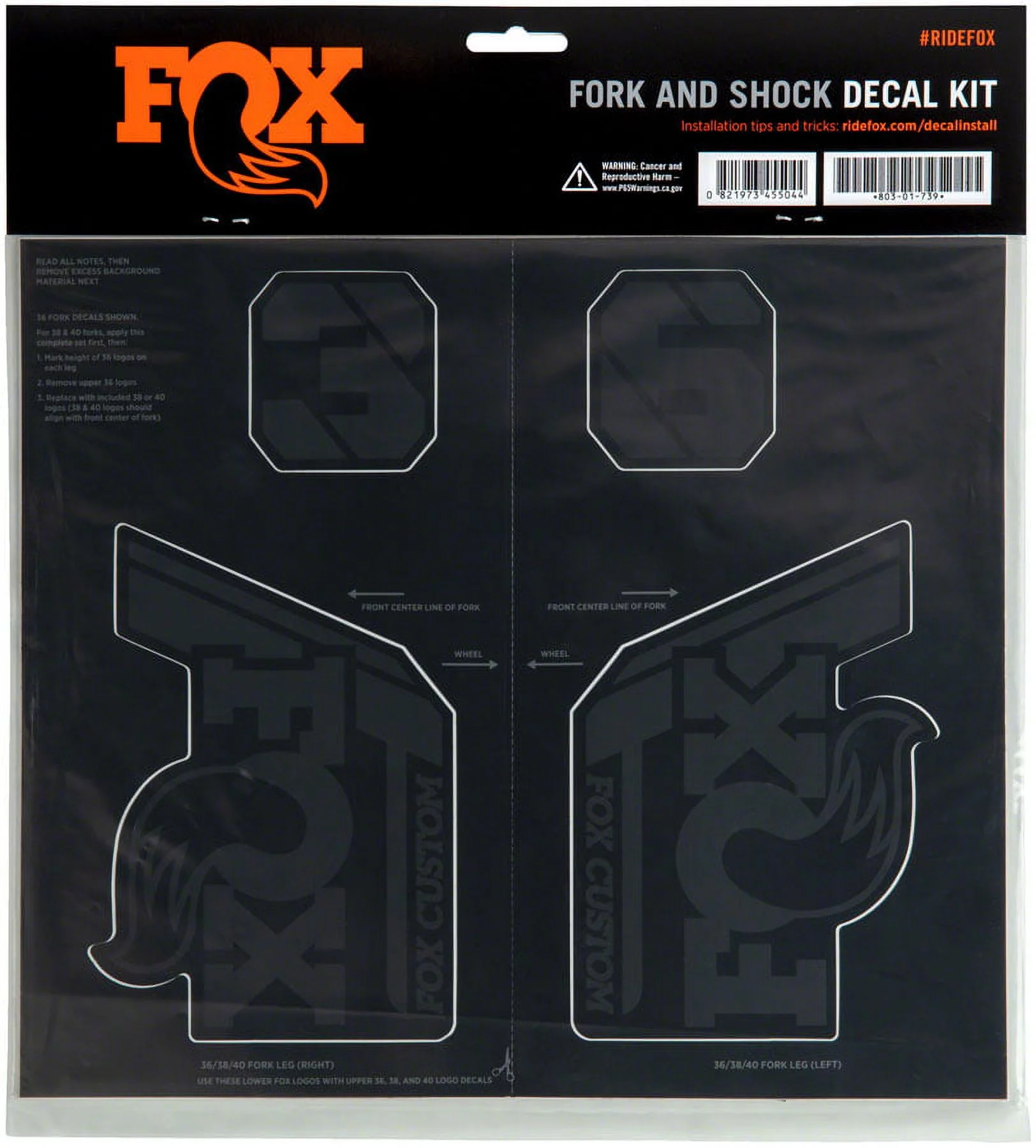 Fox Shox Custom Decal Kit, Stealth Black 803-01-732