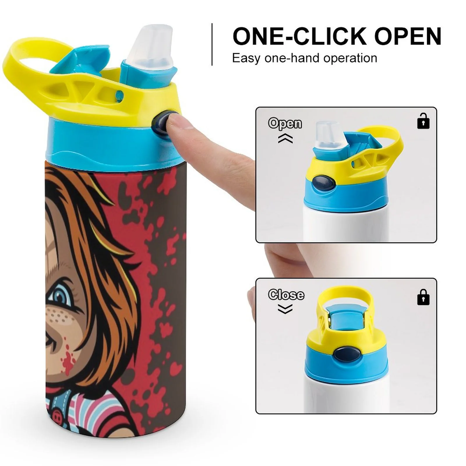 Chucky Movie Kid's Insulated Water Bottle With Straw Vacuum Stainless Steel Cup Leak-Proof Children Toddler Thermoses