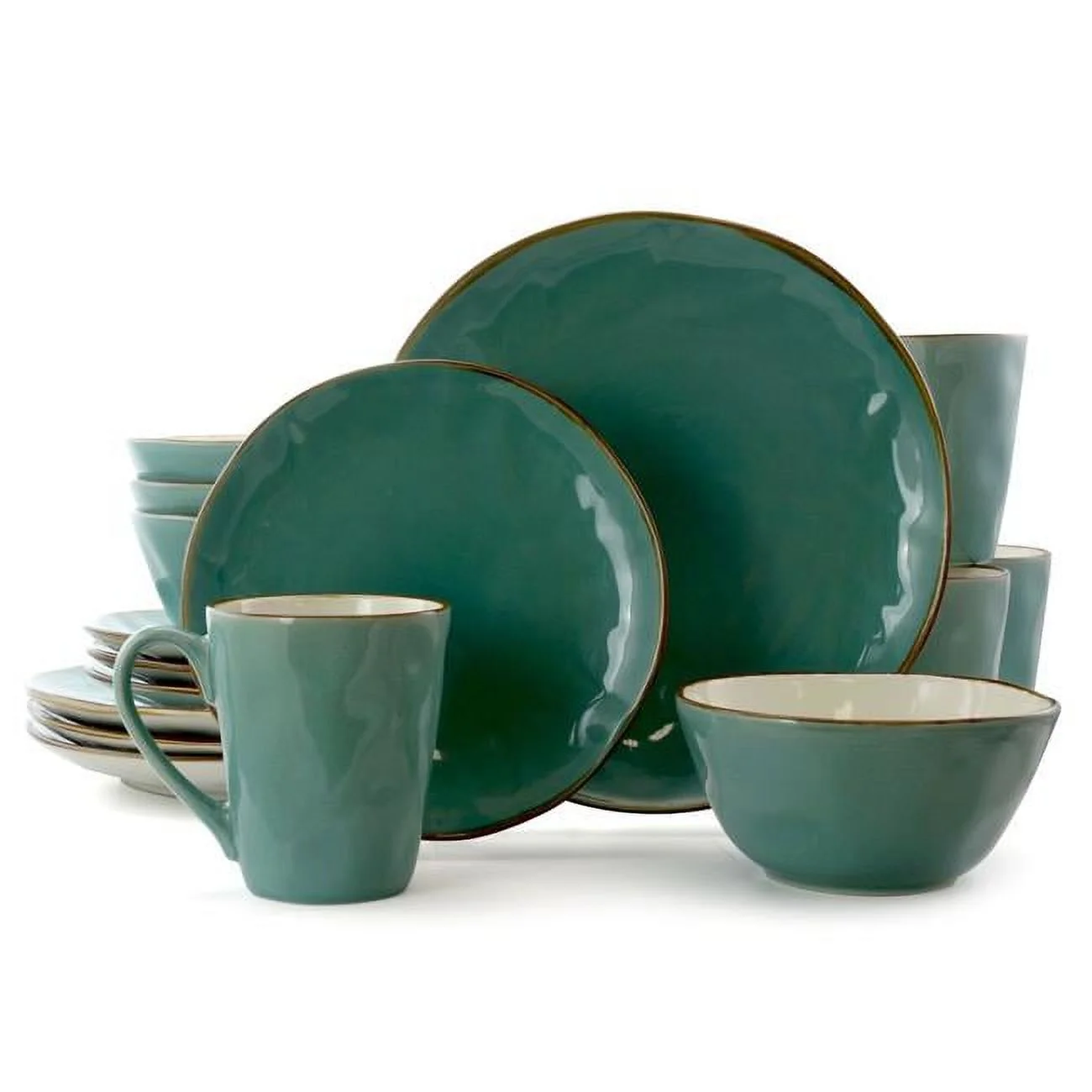 Elama Caribbean Tide 16 Piece Round Stoneware Dinnerware Set in Green