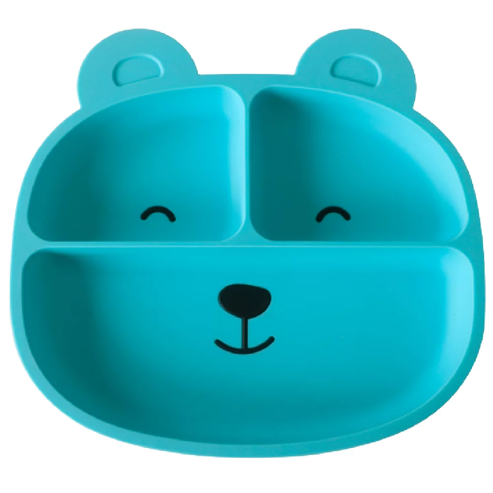 SAGE SPOONFULS Bear Silicone Plate for Toddlers, Babies, Baby-Led Weaning, 100% Silicone, Plates Stay Put Strong Suction Base, Divided Compartments, Microwave & Oven Safe, Dishwasher Safe, BPA Free