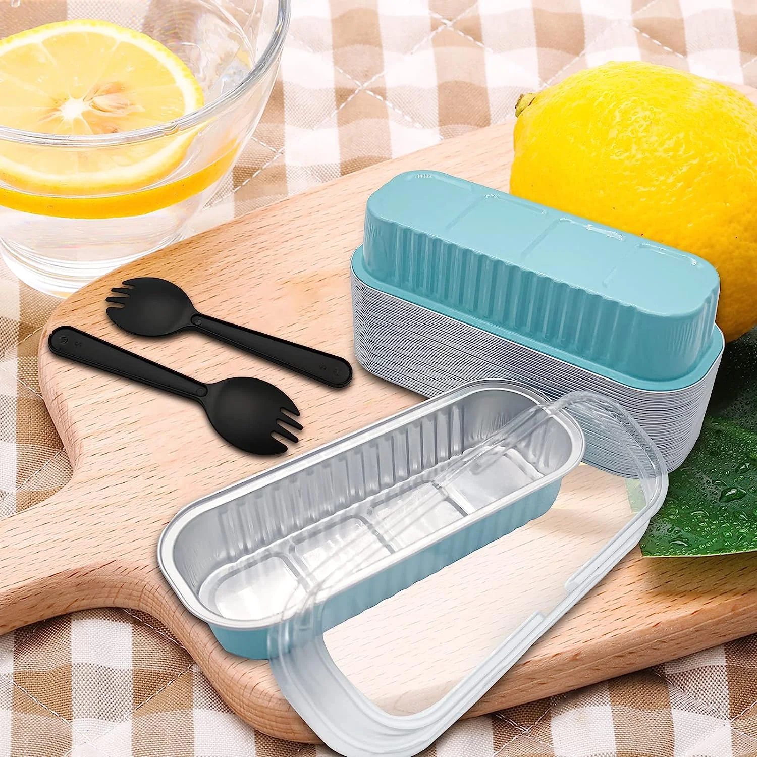 Aluminum Foil Mini Loaf Pans With Lids, 6.8 Oz Rectangle Baking Cups Muffin Tins,Disposable Baking Tins Mini Baking Pans For Brownie Mini Cake Bread,Used for Bakery Birthday Party-Blue(50 Pack)