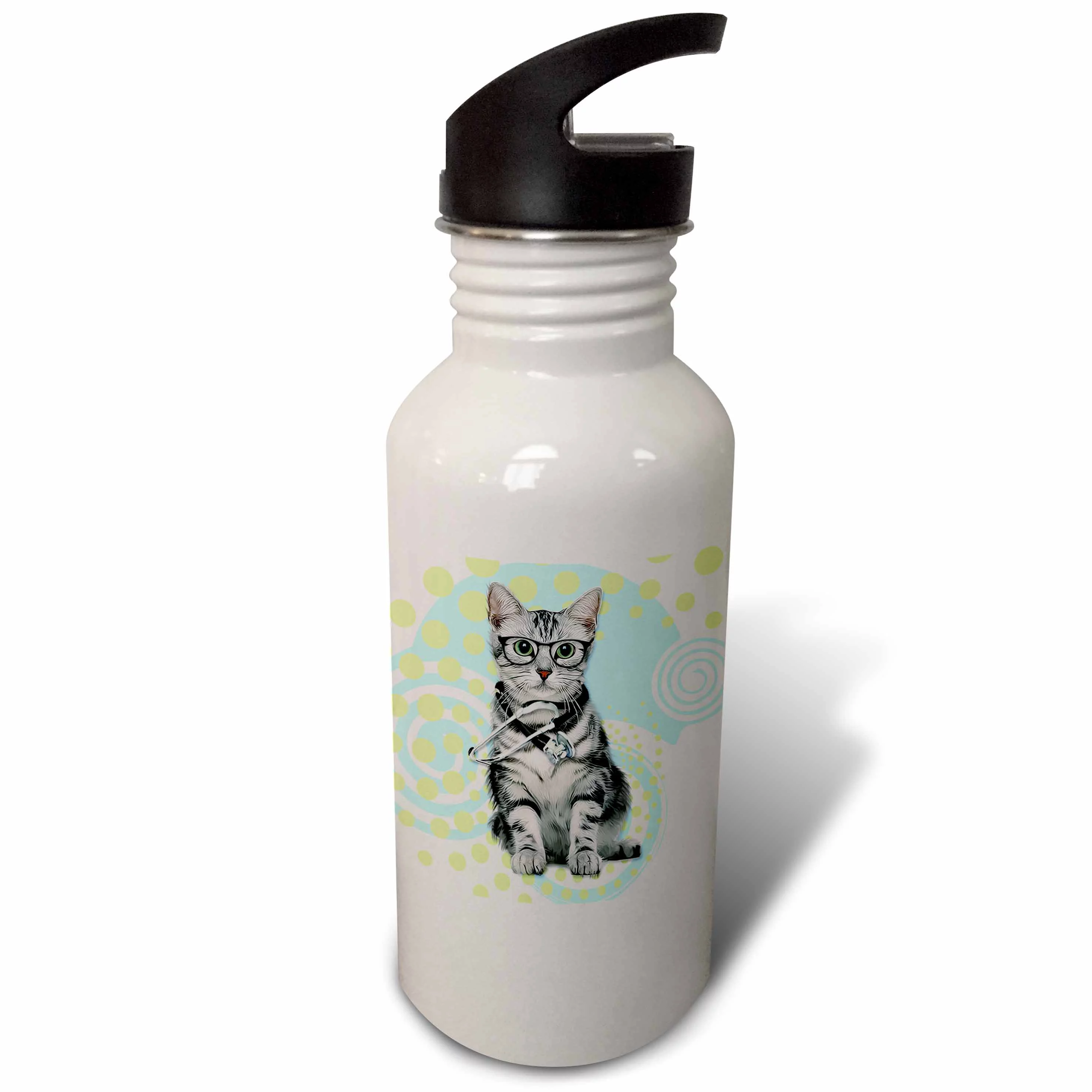 Silver Tabby Cat in Eyeglasses with a Stethoscope Doctor 21 oz Sports Water Bottle wb-212087-1