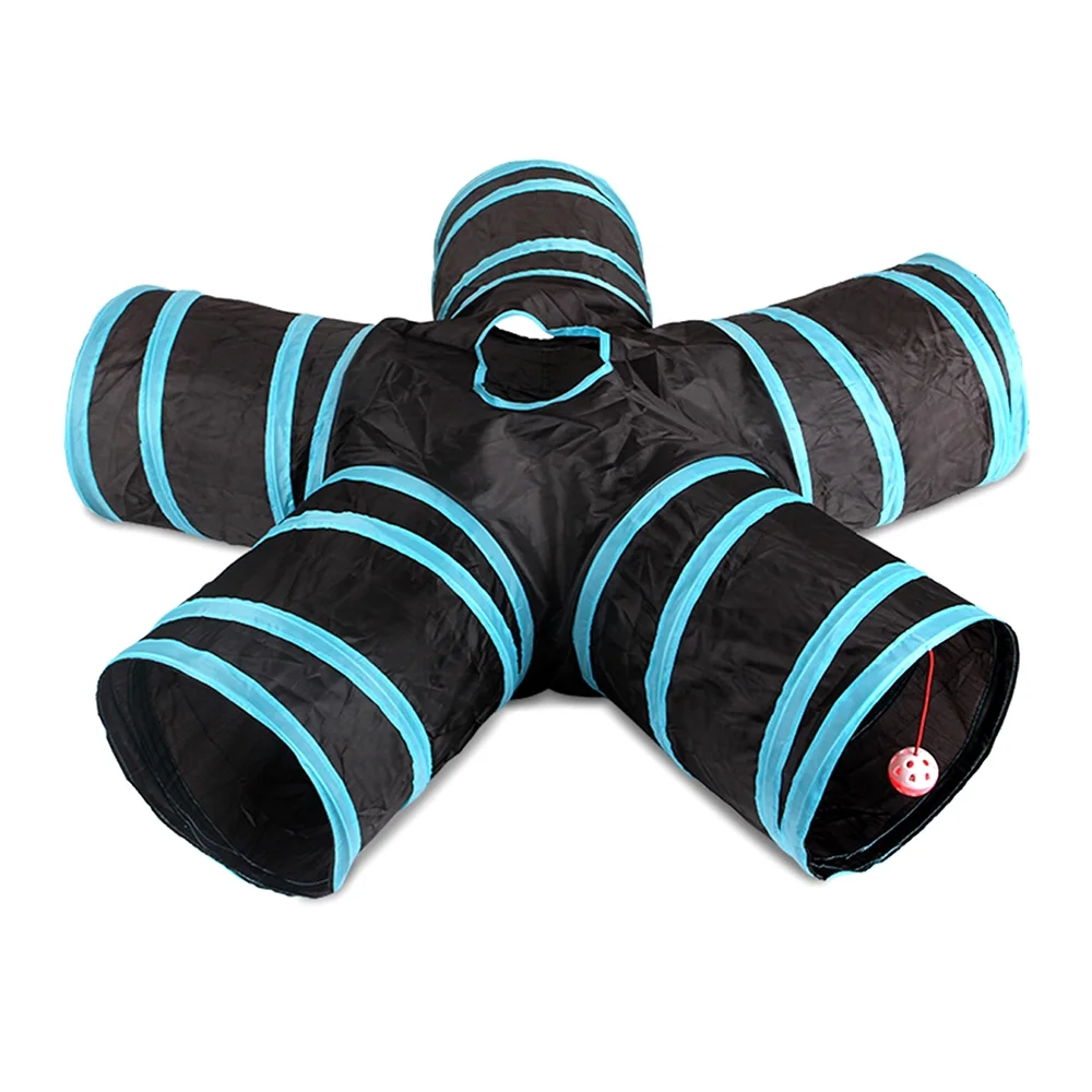 Fun Toy Indoor Cat Tunnel with Peek Hole, Collapsible 5 Way Play Tunnel for Cats, Puppies, and Rabbits