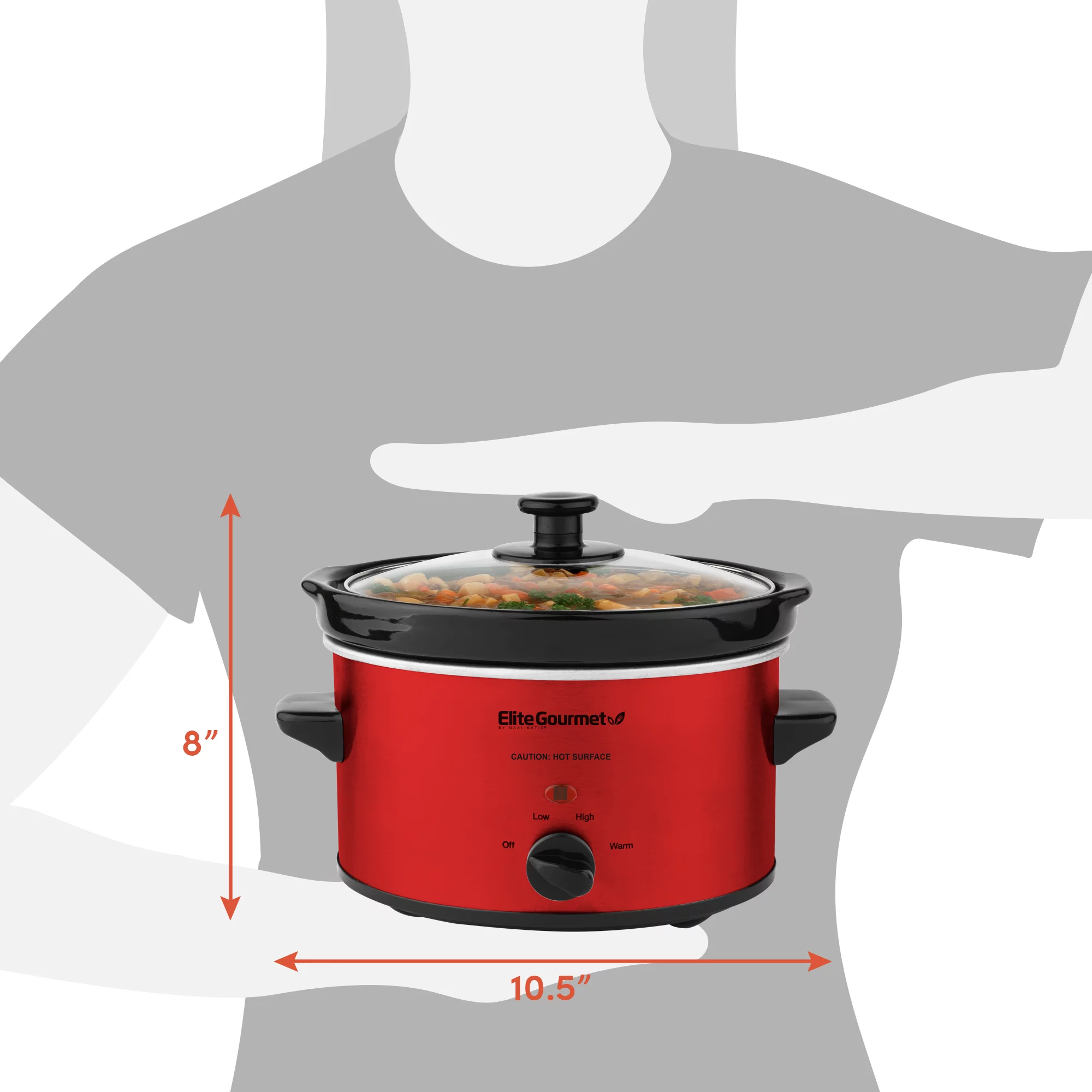 Elite Gourmet 2 Qt Oval Slow Cooker Red