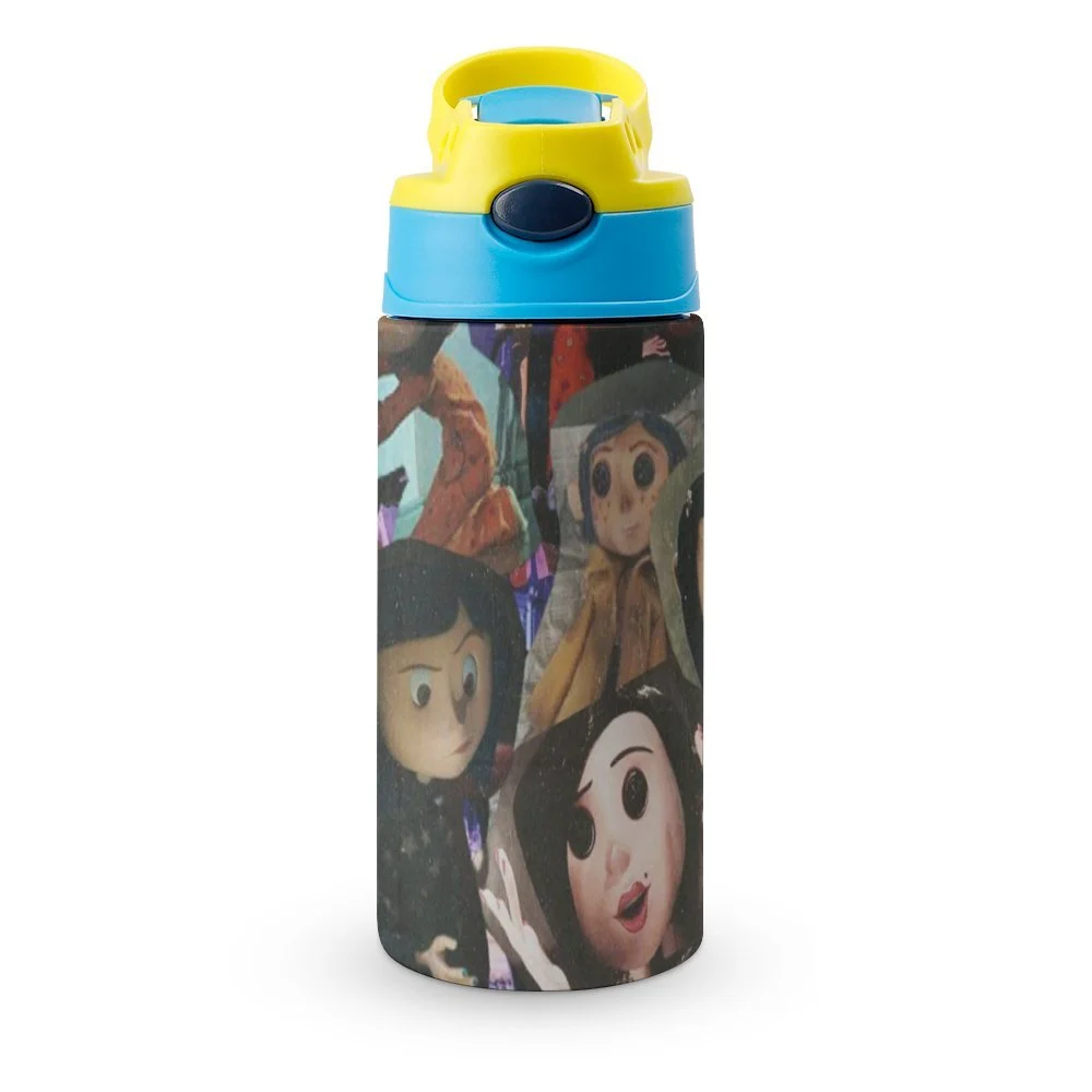 Doll Film Coraline Kid's Insulated Water Bottle With Straw Vacuum Stainless Steel Cup Leak-Proof Children Toddler Thermoses