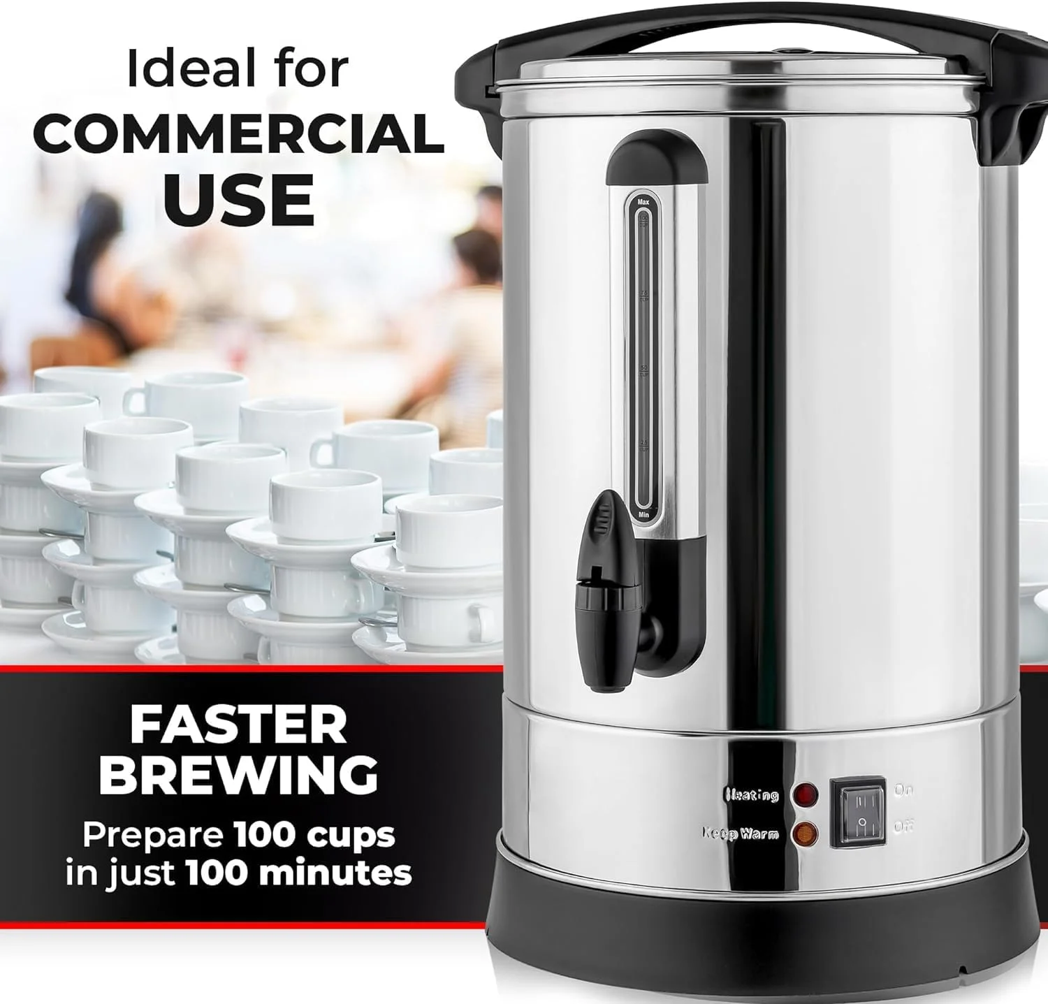 Commercial Coffee Urn - 100 Cup Hot Beverage Dispenser - BPA-Free Commercial Coffee Maker - Hot Water Urn for Catering - Easy Two Way Dispensing - Hot Drink Dispenser