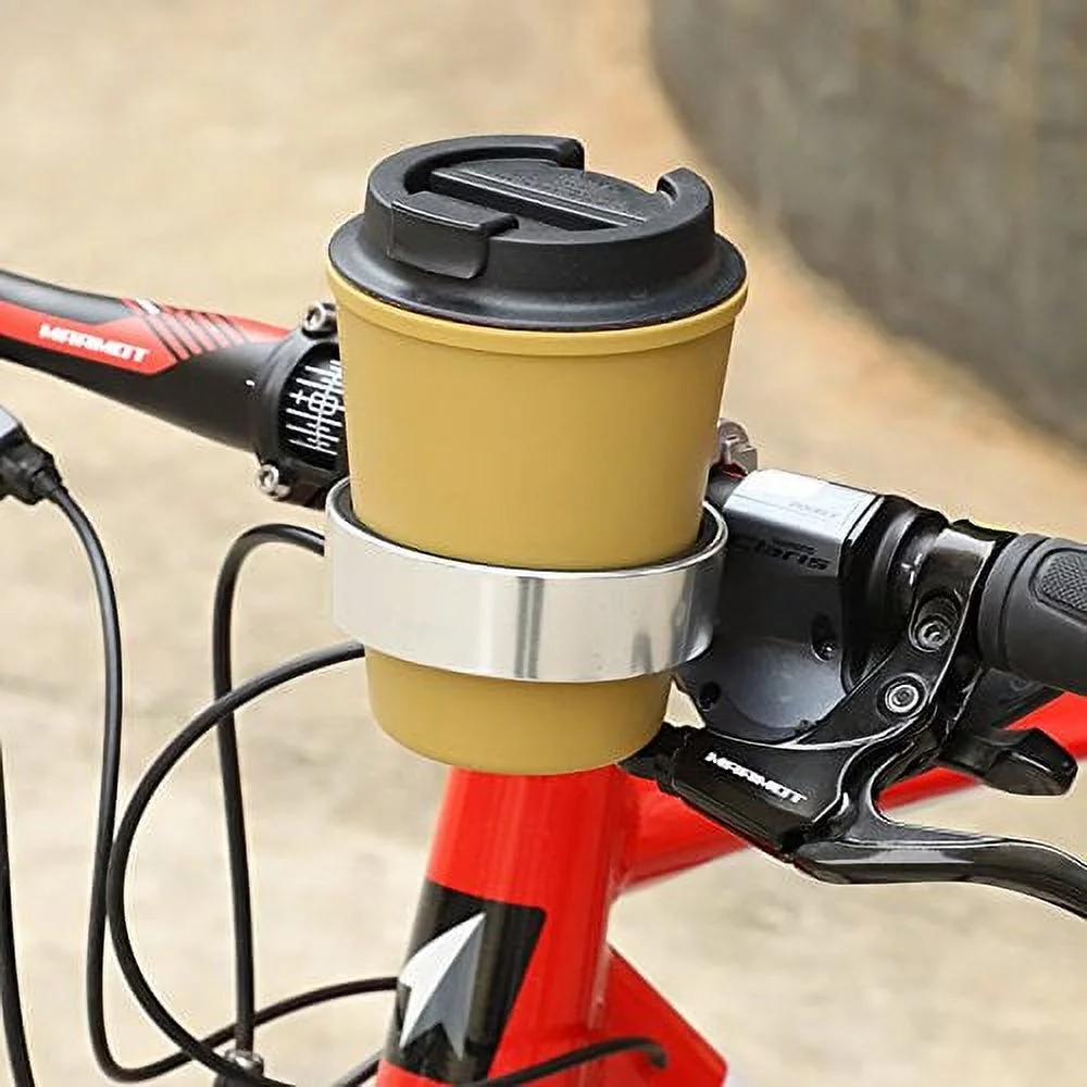 Ecity Bicycle Handlebar Coffee Cup Holder Aluminum Cup Bottle Handlebar Holder Cruiser Bike Mountain Road Bicycle Bike Water Bottle Coffee Cup Holder (Silver)