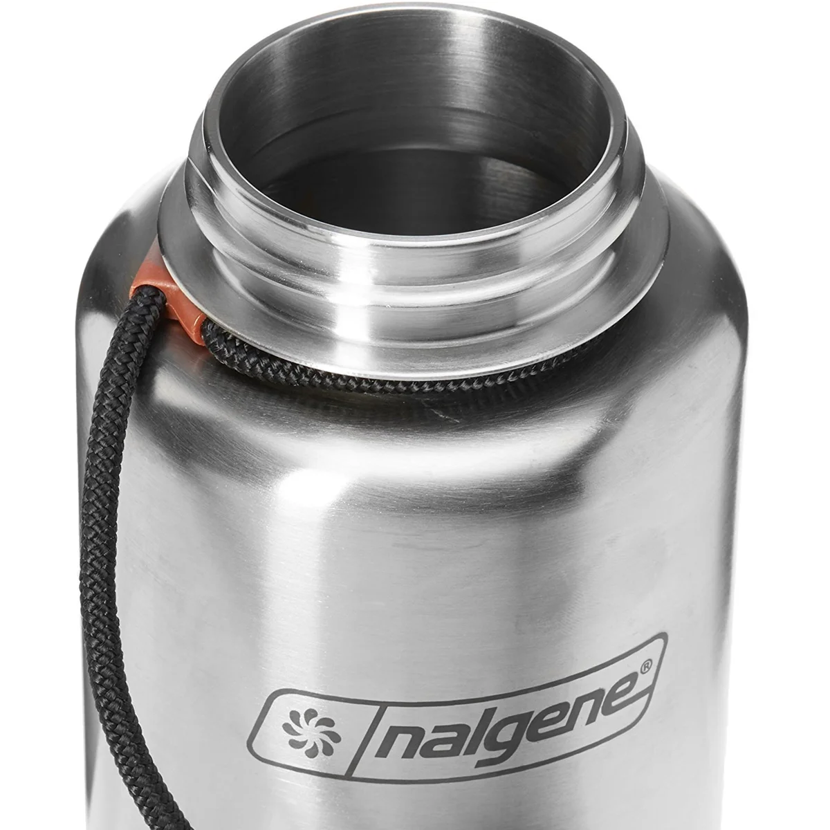 Nalgene Standard Wide Mouth Tethered Lid Water Bottle - 38 oz. - Stainless Steel