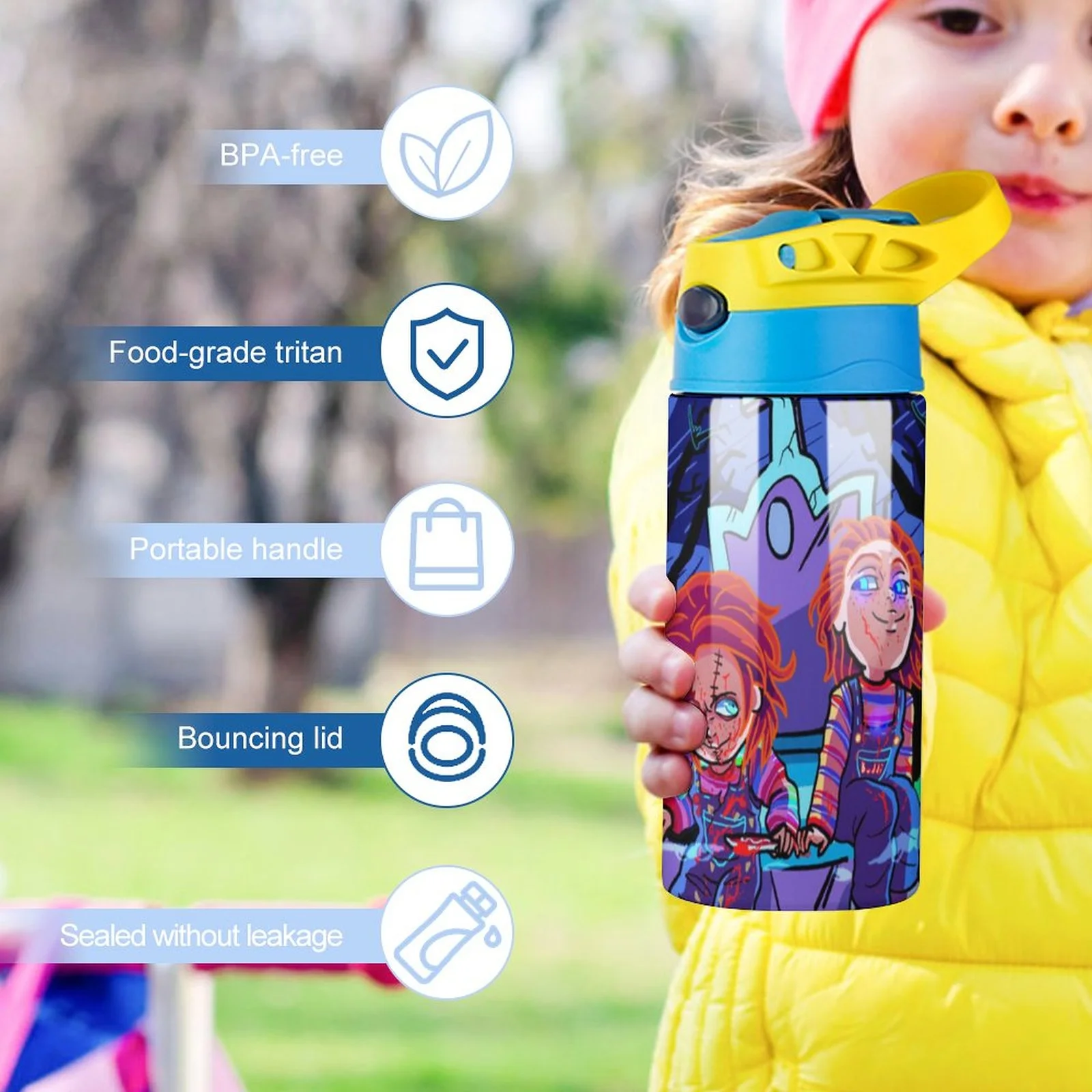 Child Cartoon Play Chucky Kid's Insulated Water Bottle With Straw Vacuum Stainless Steel Cup Leak-Proof Children Toddler Thermoses