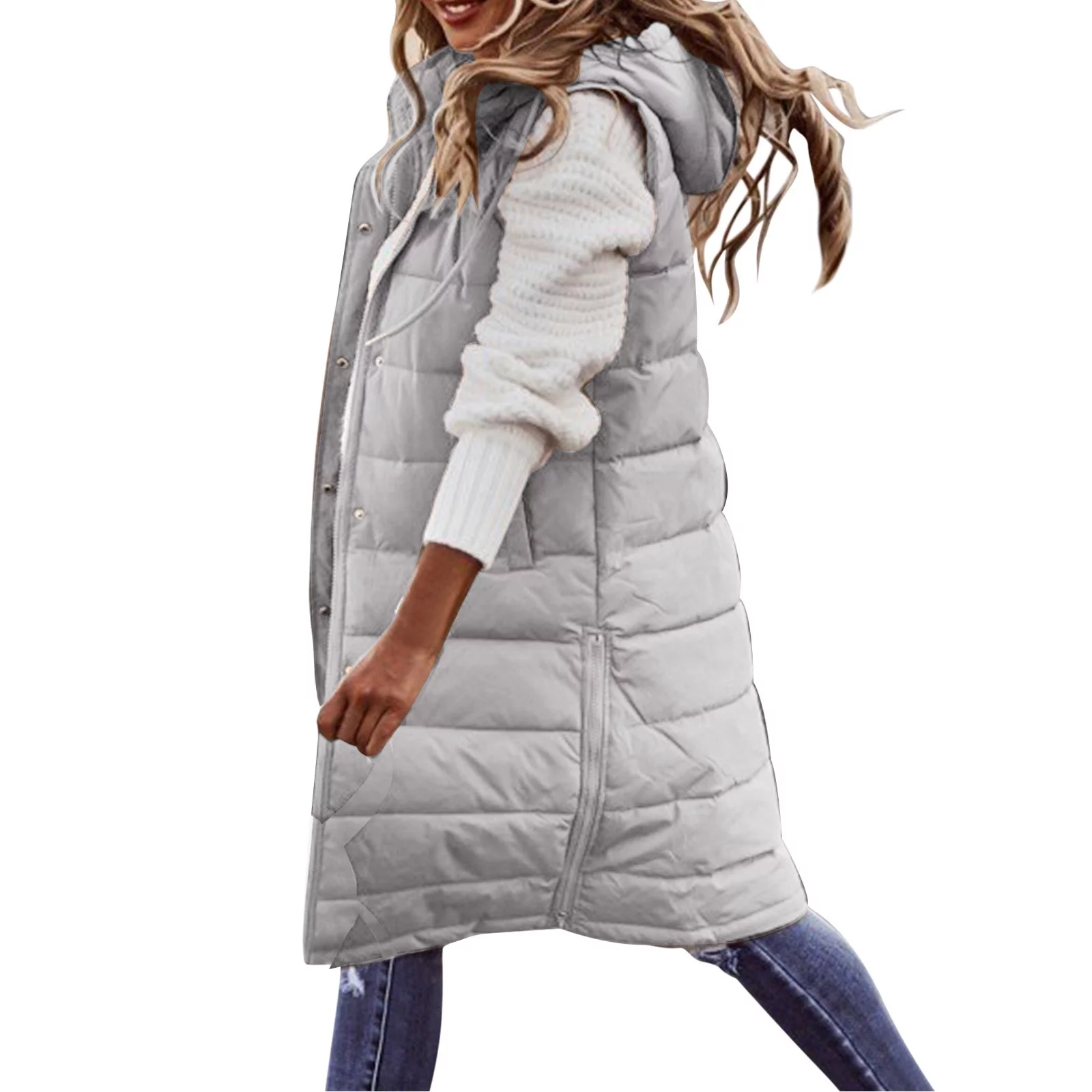 PMUYBHF Womens Puffer Jackets Packable Womens Long Winter Coat Vest With Hood Sleeveless Warm down Loose Coat With Pockets Quilted Vest down Jacket Quilted Outdoor Jacket Coat Womens Jackets