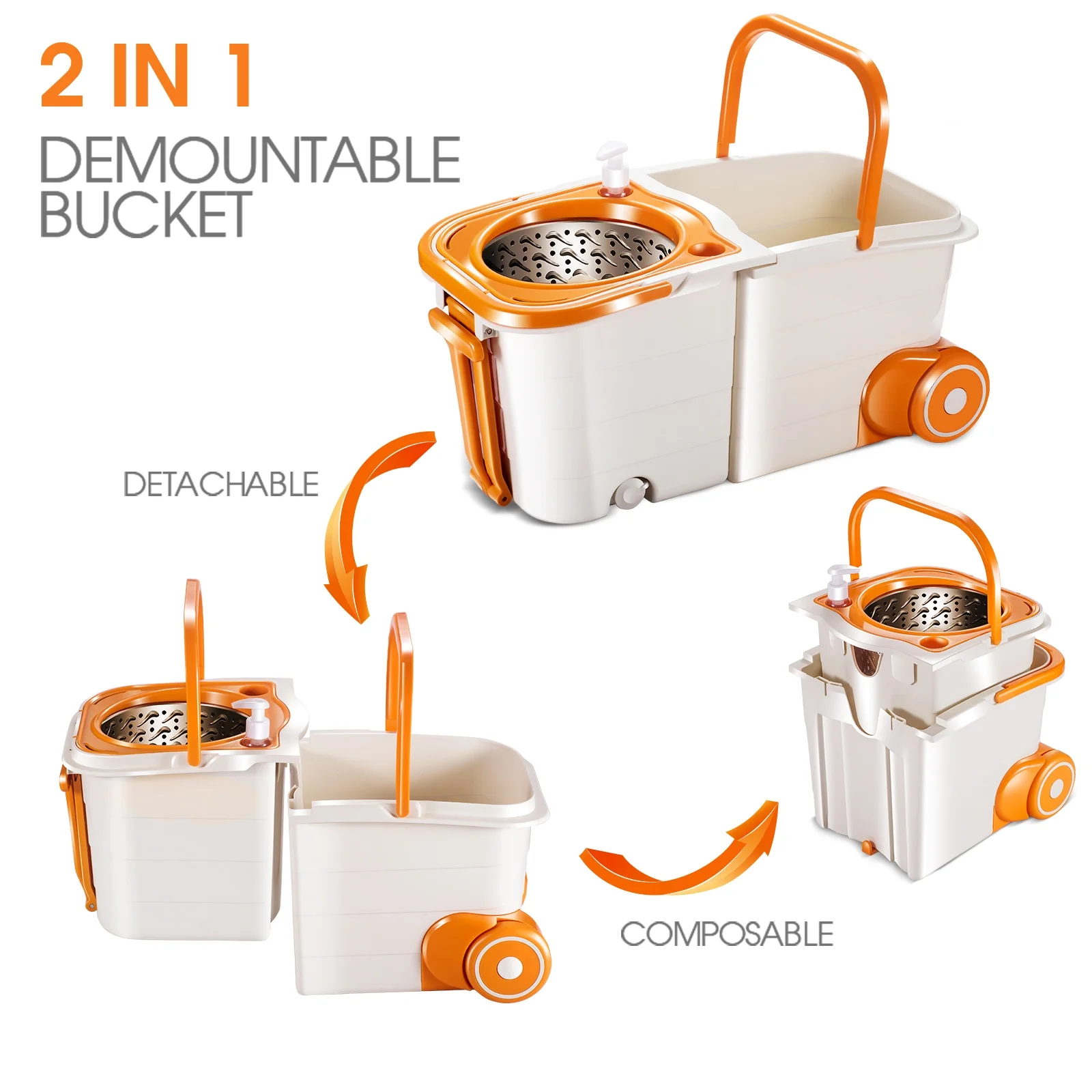 Masthome Spin Mop and Bucket System with Wringer, Separates Dirty and Clean Water, 4 Microfiber Pads
