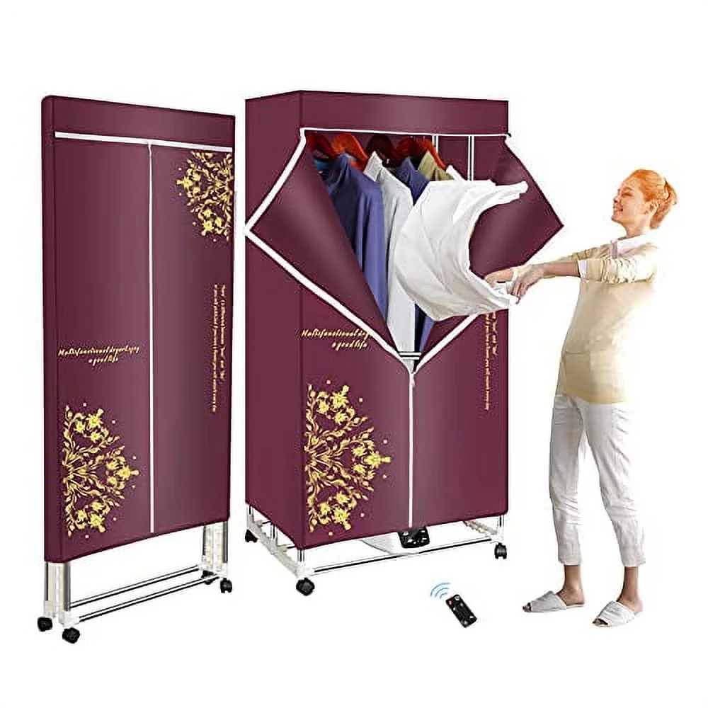 HomeMiYN Clothes Dryer Portable,Intelligent Remote Control Foldable Dryer for Apartments, 59inch Double layer Stackable Electric Wardrobe Home Apartments Travel RV Dryer -Red