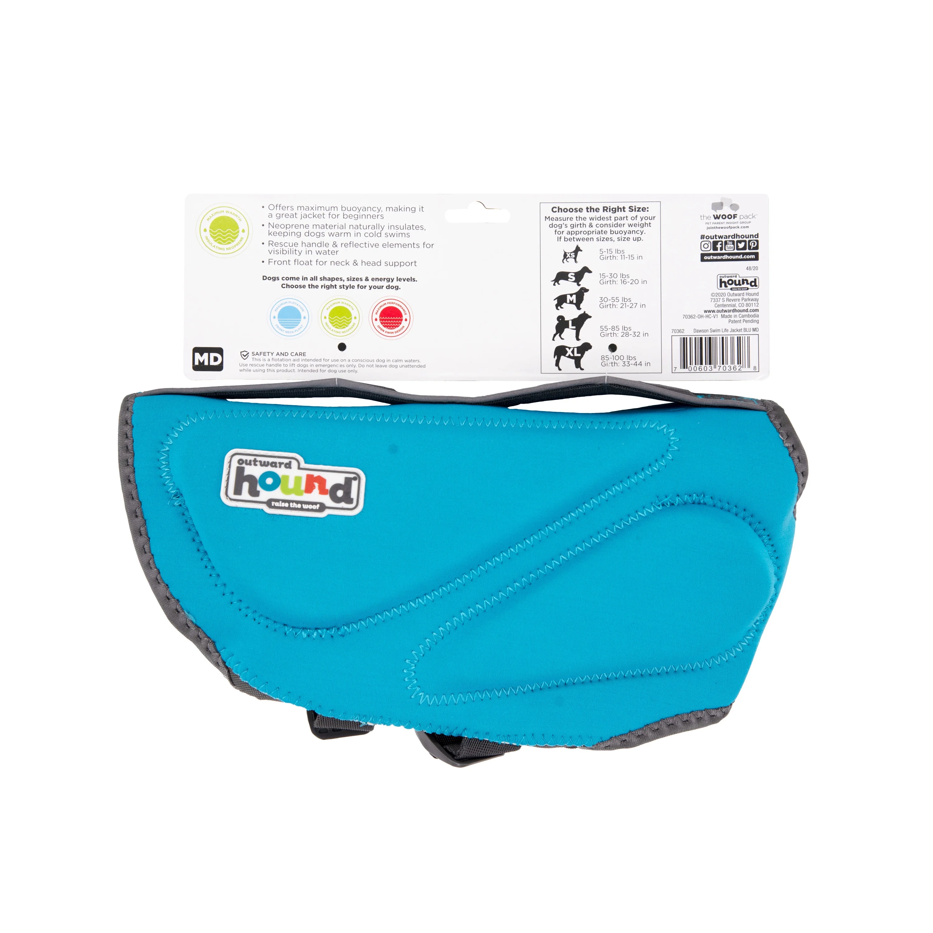 Outward Hound Dawson Swim Dog Life Jacket, Blue, Medium