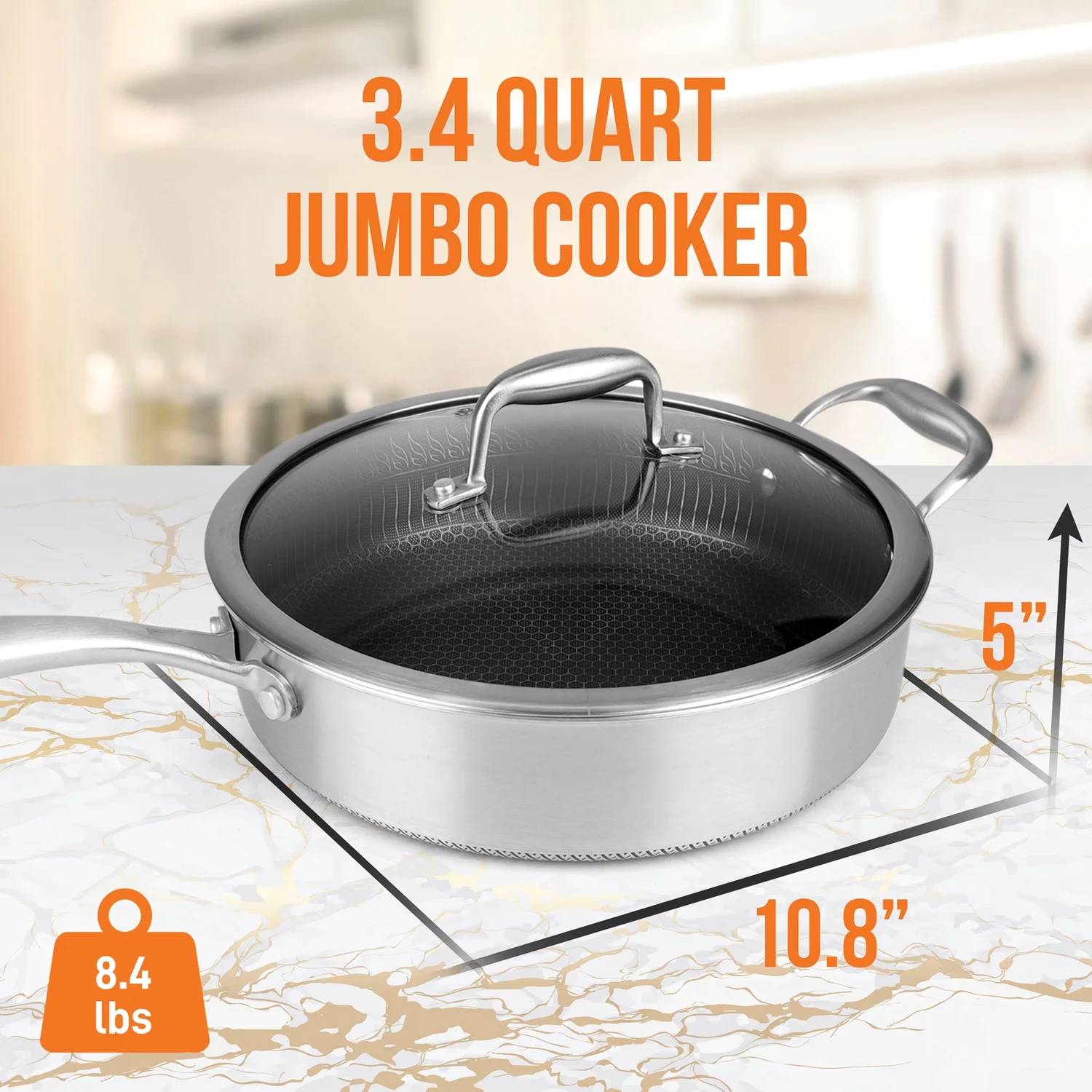 NutriChef Jumbo Cooker with Glass Lid - Triply Stainless Steel Cookware, DAKIN Etching Non-Stick Coating Inside and Outside