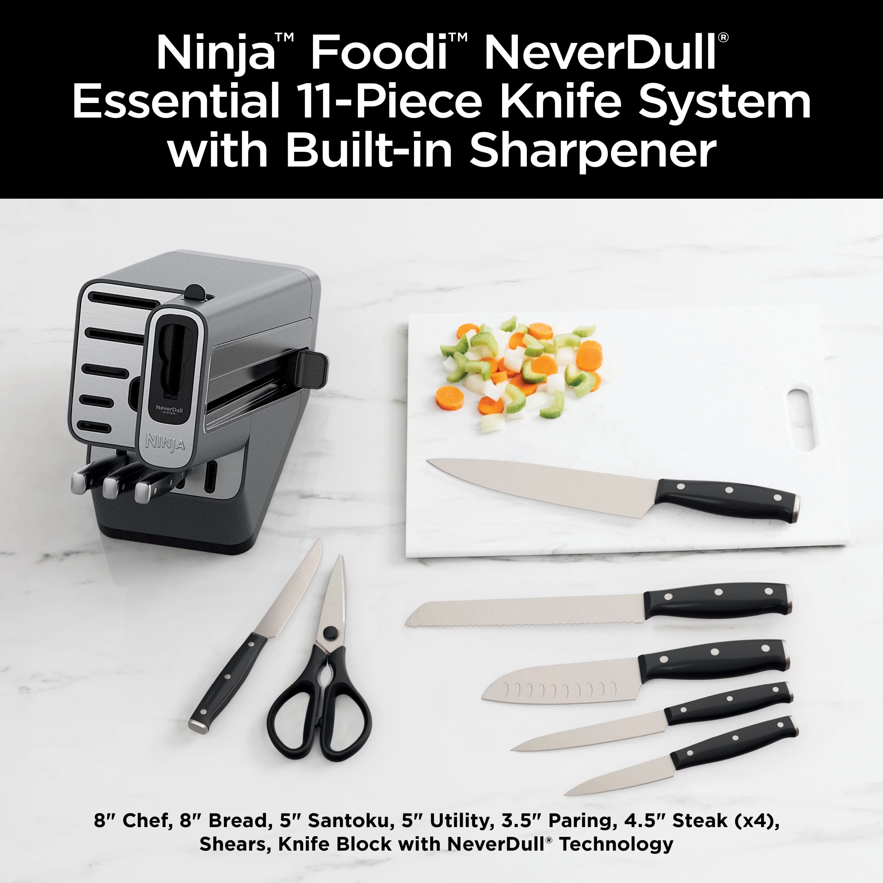 Ninja™ Foodi™ NeverDull™ 11-Piece Essential Knife System with Sharpener, K12011 Stainless Steel
