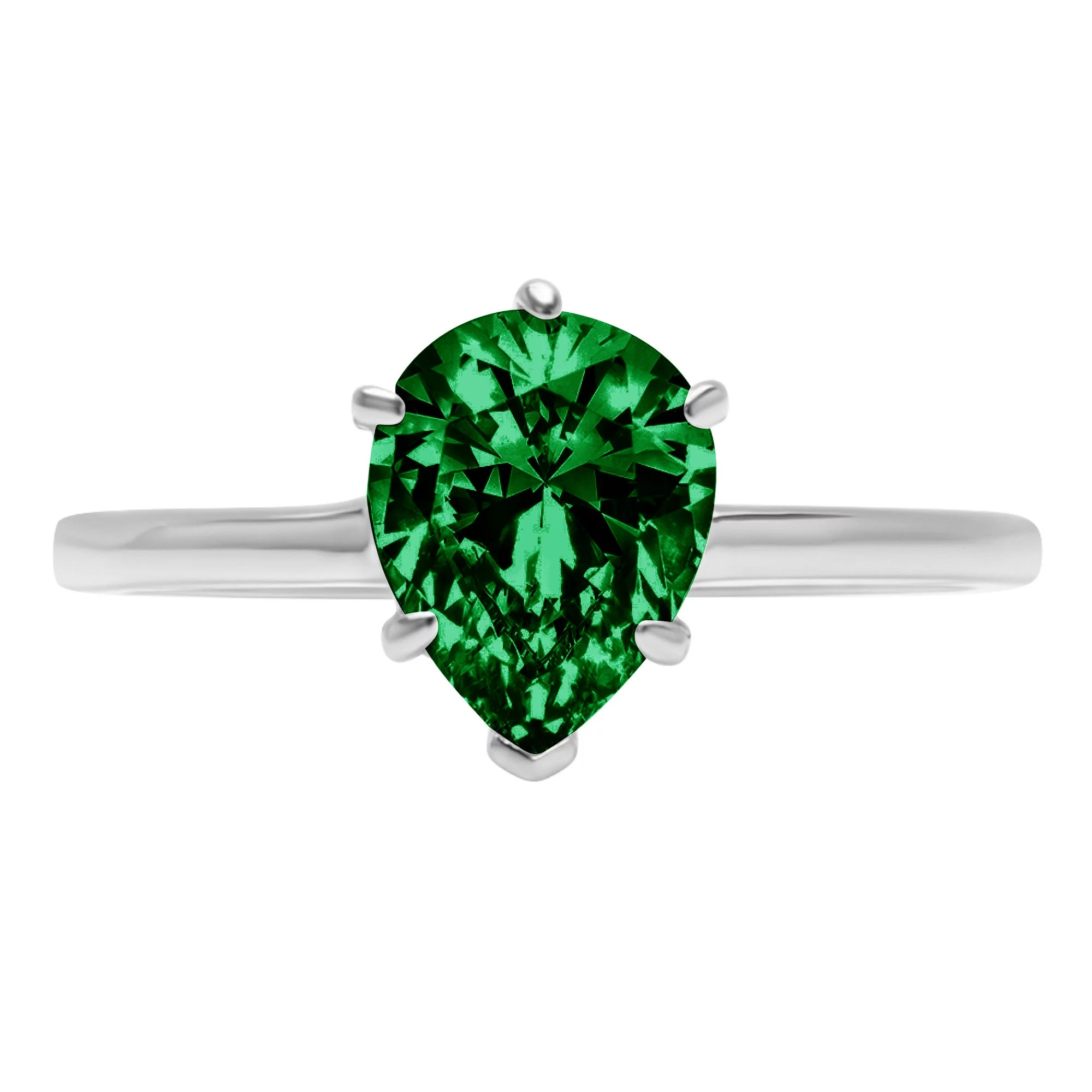 1.0ct pear cut green simulated emerald 14k white gold anniversary engagement ring size 9.5