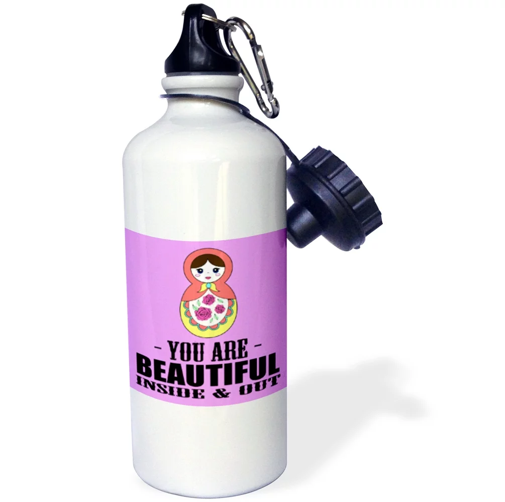 3dRose You are beautiful inside and out, Purple, Sports Water Bottle, 21oz