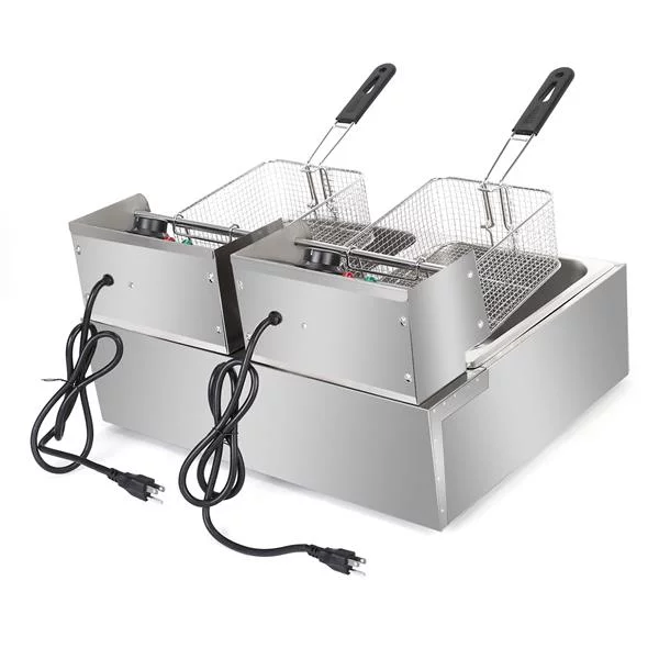 ZOKOP EH82 5000W MAX 110V 12.7QT/12L Stainless Steel Double Cylinder Electric Fryer US Plug