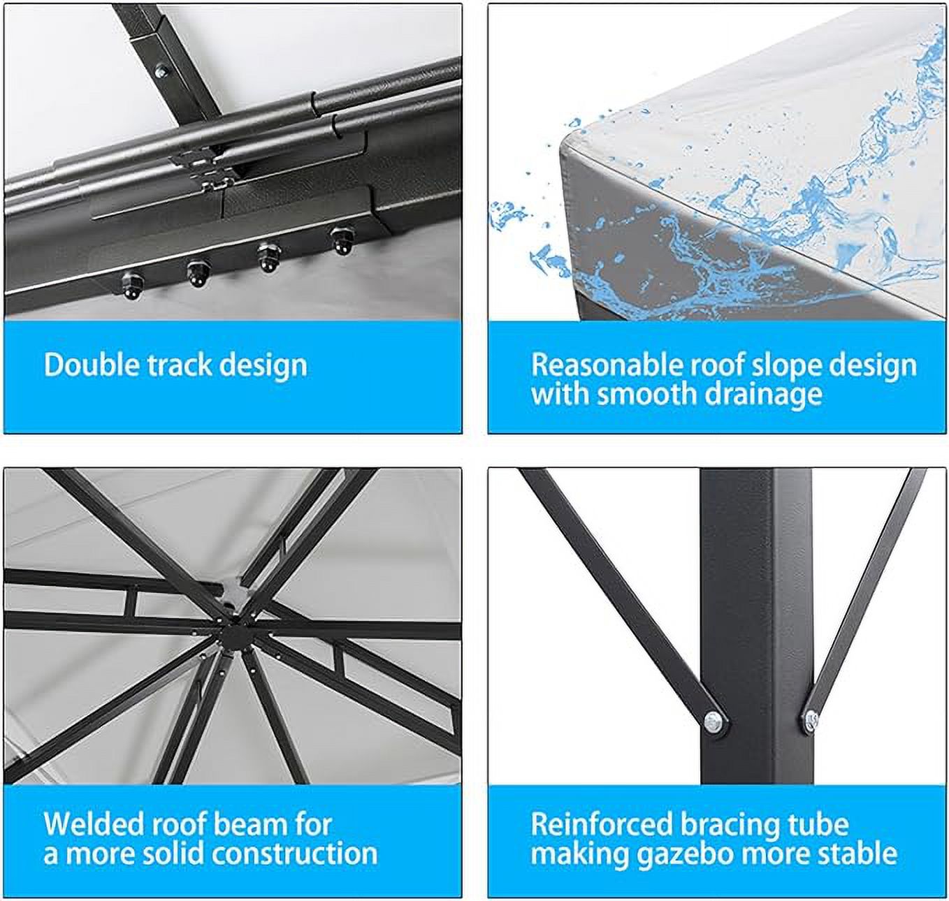 10x10 Softtop Metal Grill Gazebo with Mosquito Net&Sunshade Curtains,Heavy Duty Double Roof Canopy,Galvanized Steel Design Outdoor Tent,Suitable for Gardens,Patio,Backyard