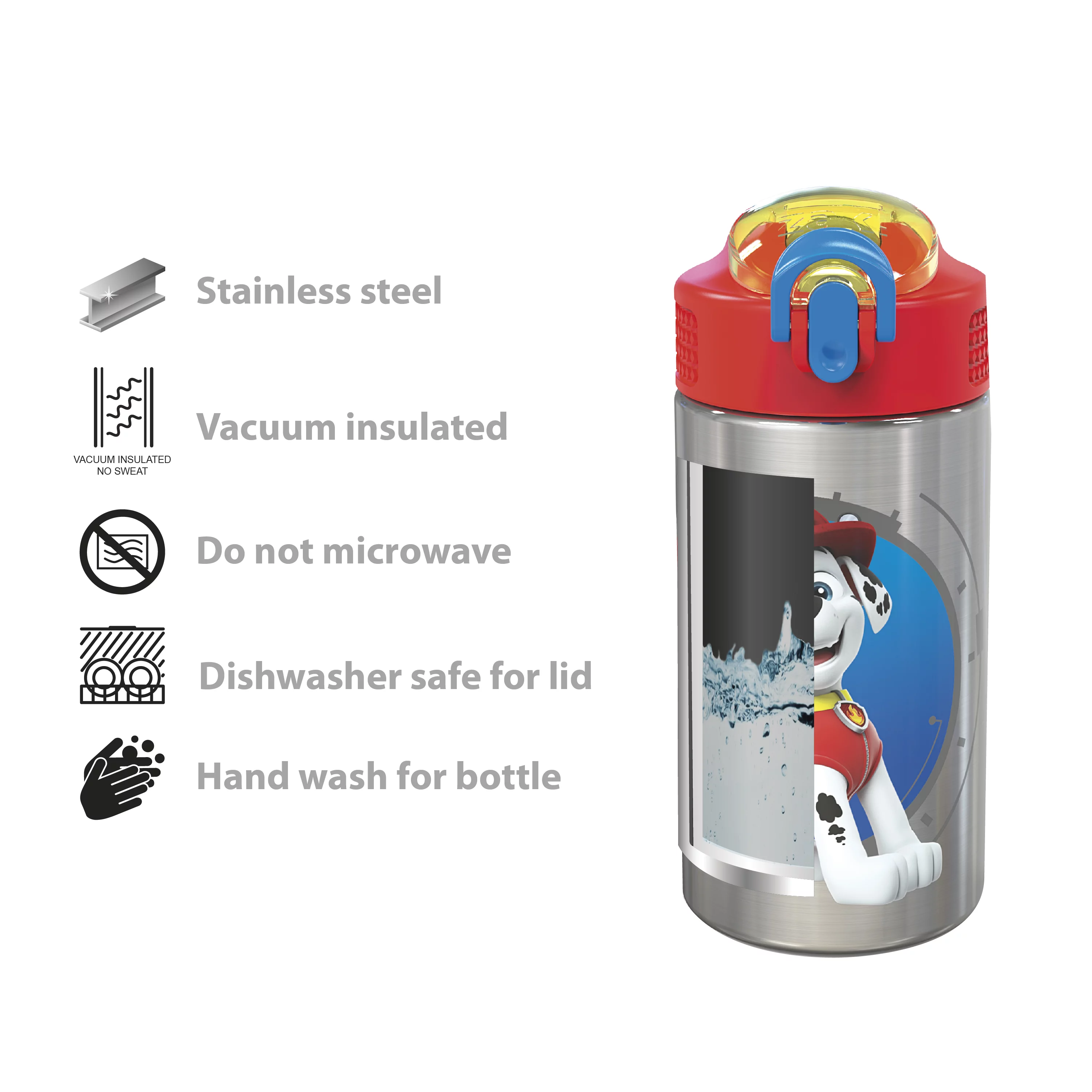 Zak Designs 6 pcs PAW Patrol Kids Dinnerware Set Melamine Stainless Steel Plate Bowl Tumbler Flatware Water Bottle, Marshall, Skye and Friends