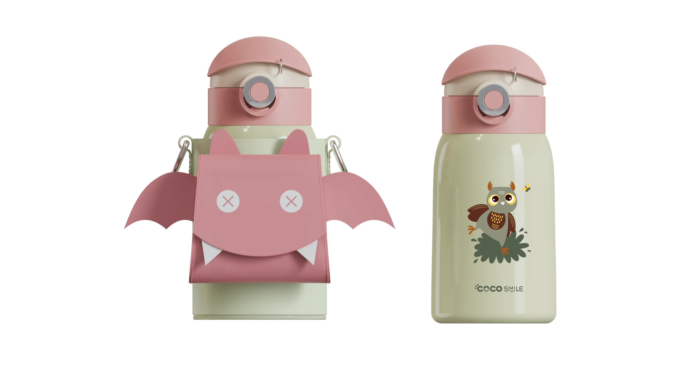 Bat Straw Thermos Cup With Sleeve (White)