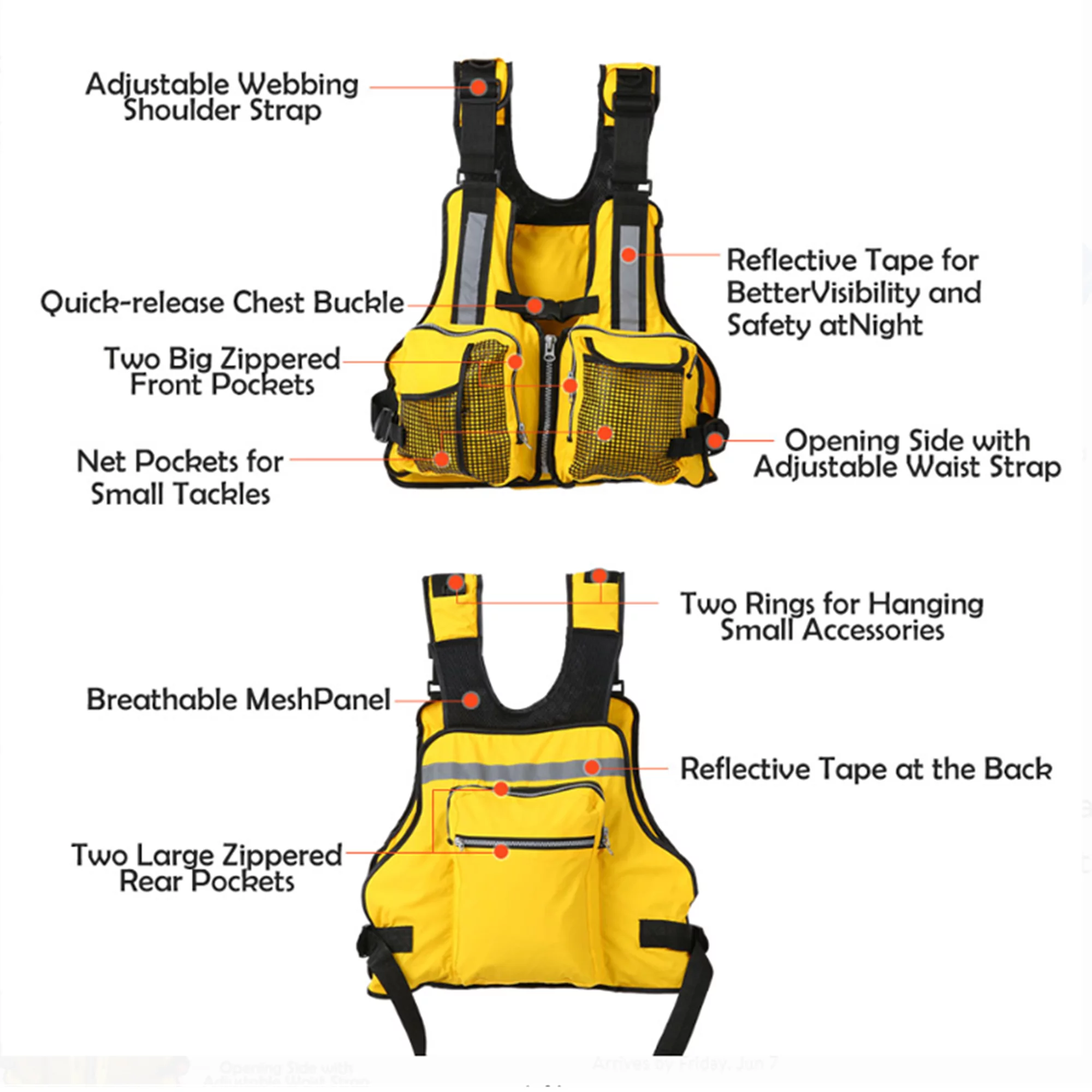 MERSARIPHY Adult Adjustable Life Jacket Vest Marine Reflective Life Saver