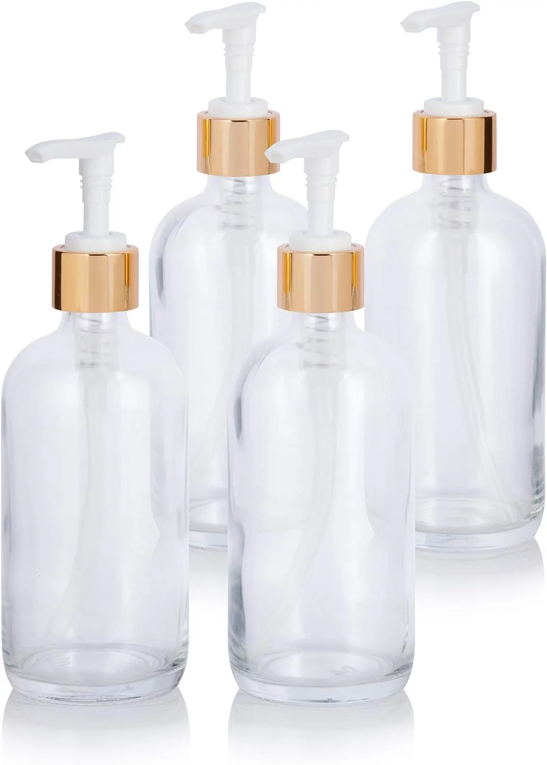 8 Oz Clear Round Thick Plated Glass Bottle With Pump (4 Pack)