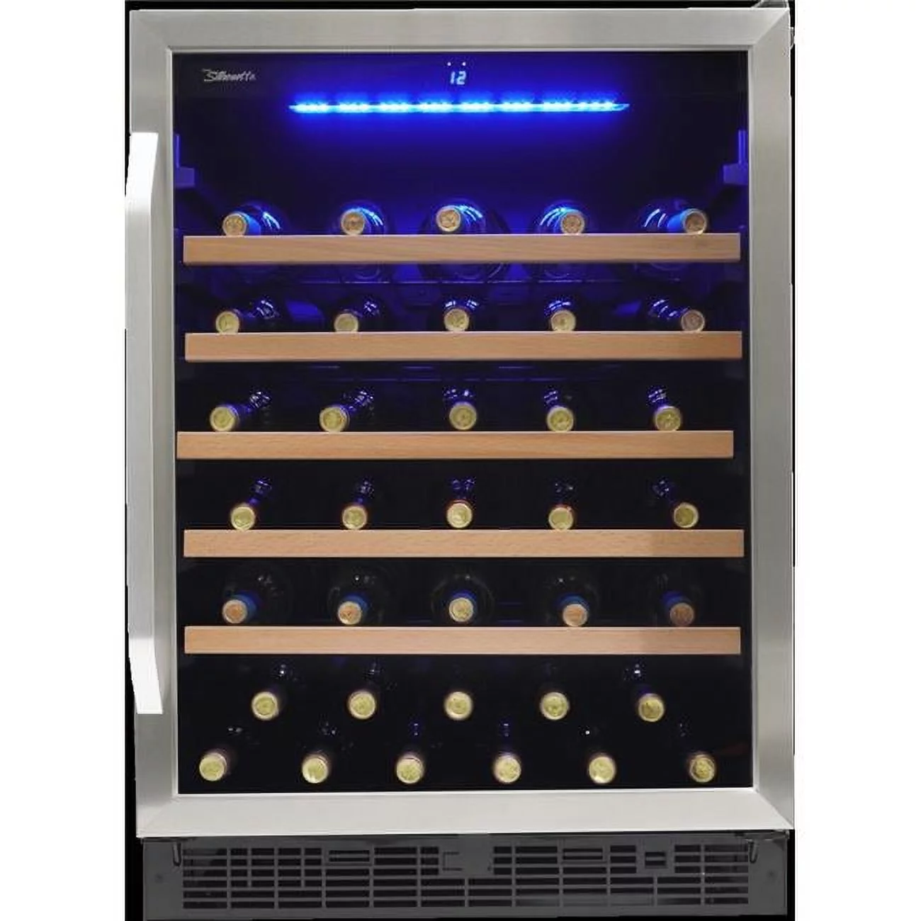 24 in. Single Zone Wine Cellar, Black with Stainless Trim Glass Door