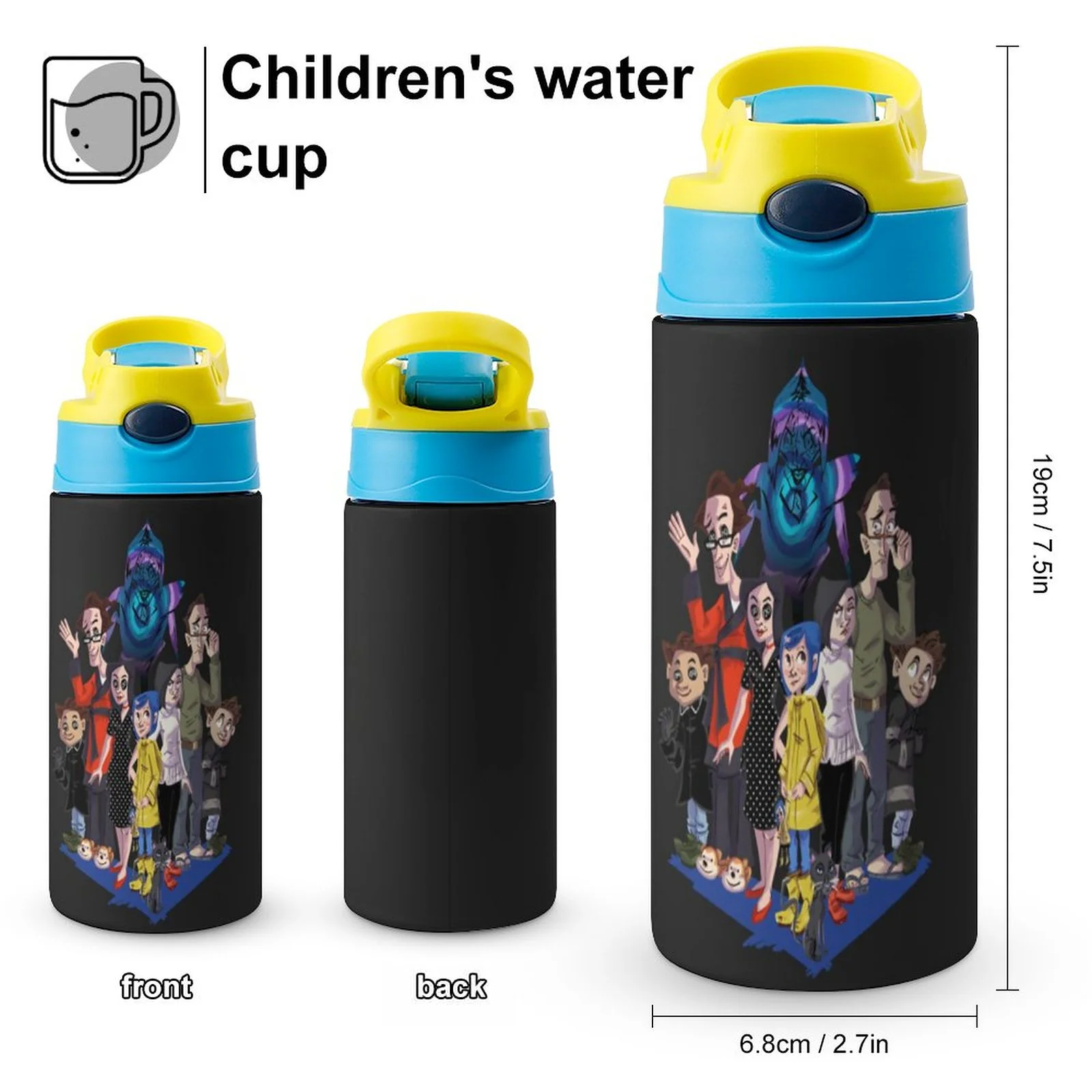 Coraline Family Kid's Insulated Water Bottle With Straw Vacuum Stainless Steel Cup Leak-Proof Children Toddler Thermoses