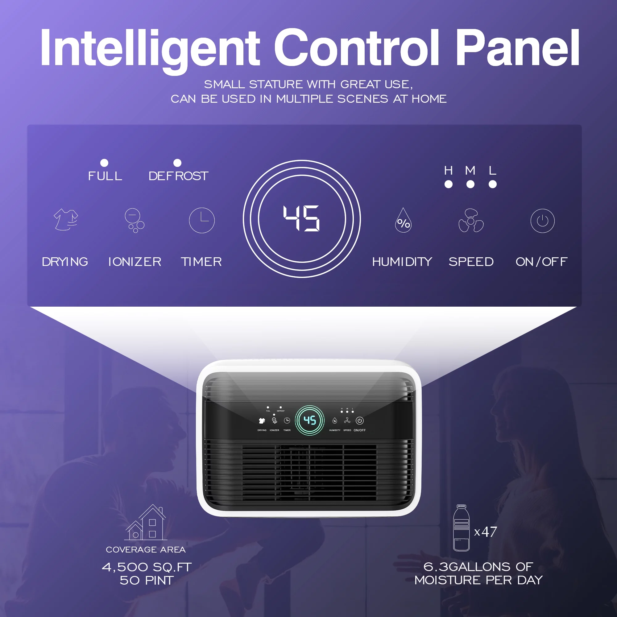 Humsure Dehumidifier 70 Pints 4500 sq ft Large Household, Equipped With Drainage Hoses, Intelligent Touch Control, And Low Noise Dehumidifier, 24-Hour Timer